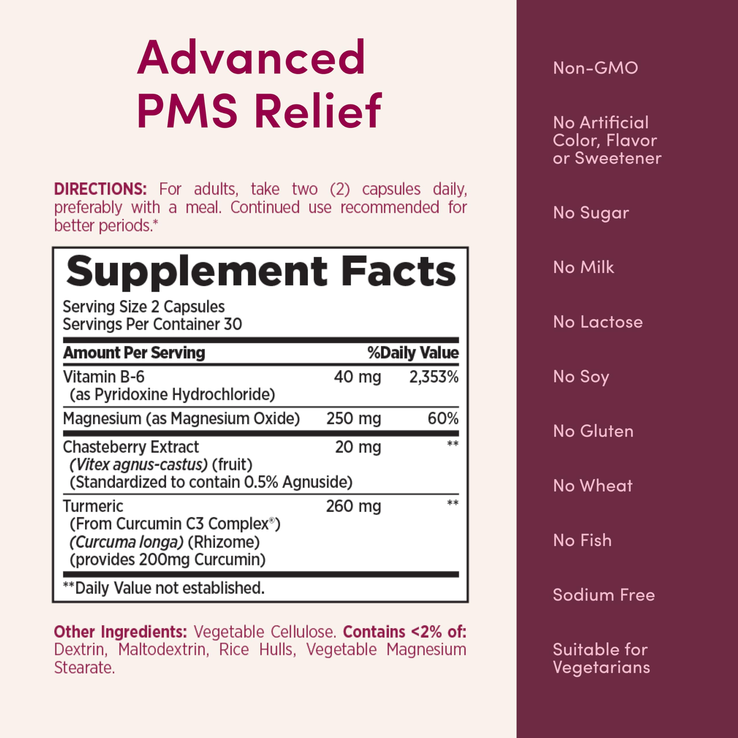 Nature’s Bounty Optimal Solutions Advanced PMS Relief for Menstrual Cycle Support, PMS Support Supplement for Women, Bloating Relief – Chasteberry, Hormone-Free, 60 Vegetarian Capsules Nature's Bounty buy supplements canada