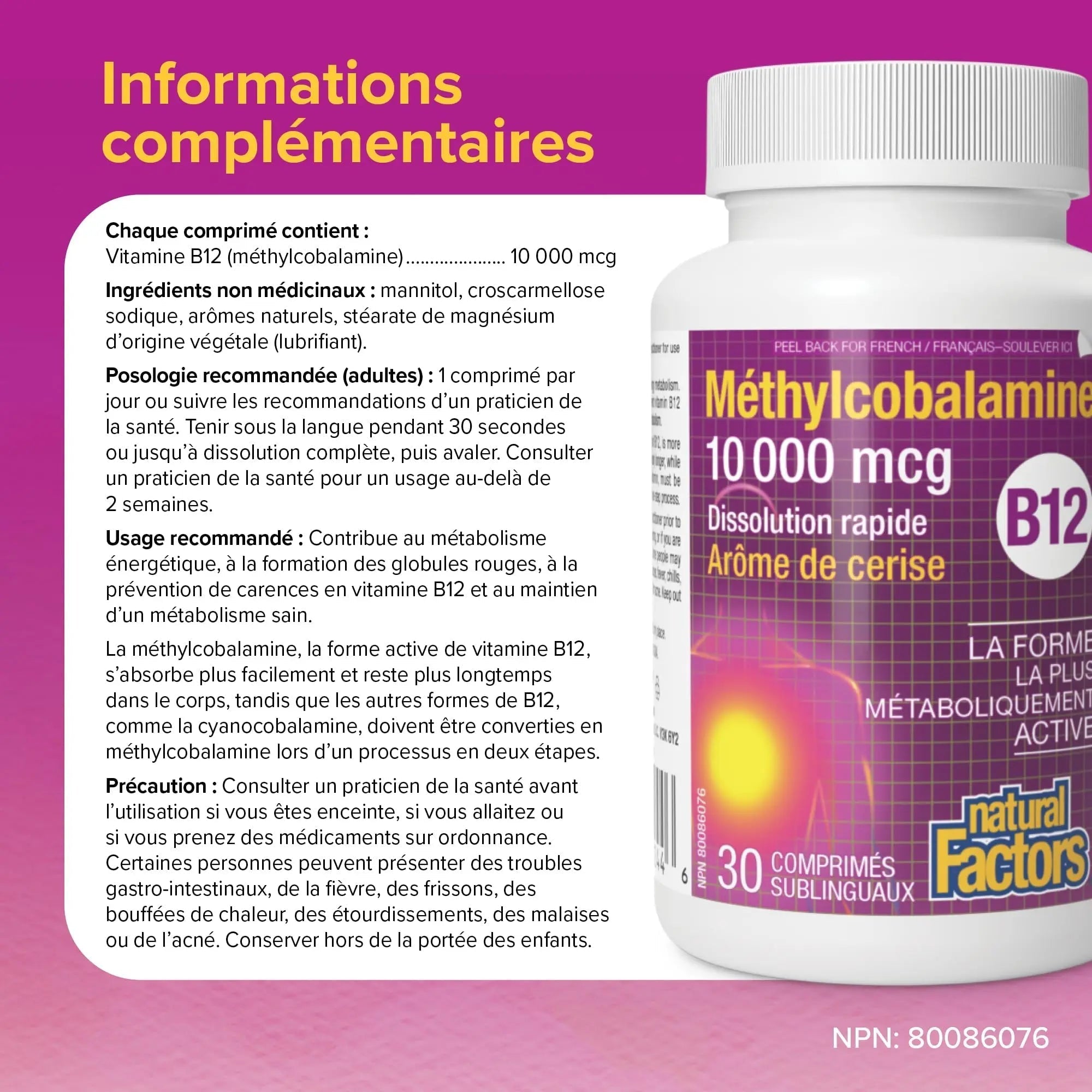 Natural Factors B12 Methylcobalamin, 10,000 mcg, Cherry, 30 Chewable Tablets Natural Factors buy supplements canada