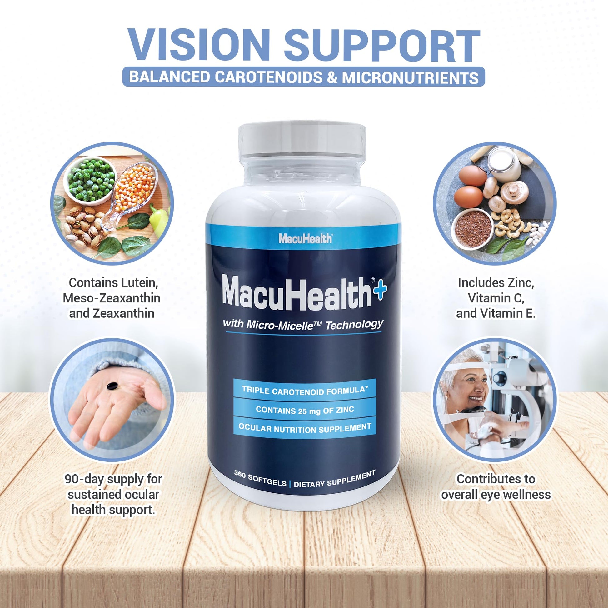 Macuhealth Plus+ Eye Vitamins Supplement for Adults - 90 Day Supply with Lutein, Zeaxanthin, and Meso-Zeaxanthin - Unflavored, Vitamin for Eyes Macuhealth buy supplements canada