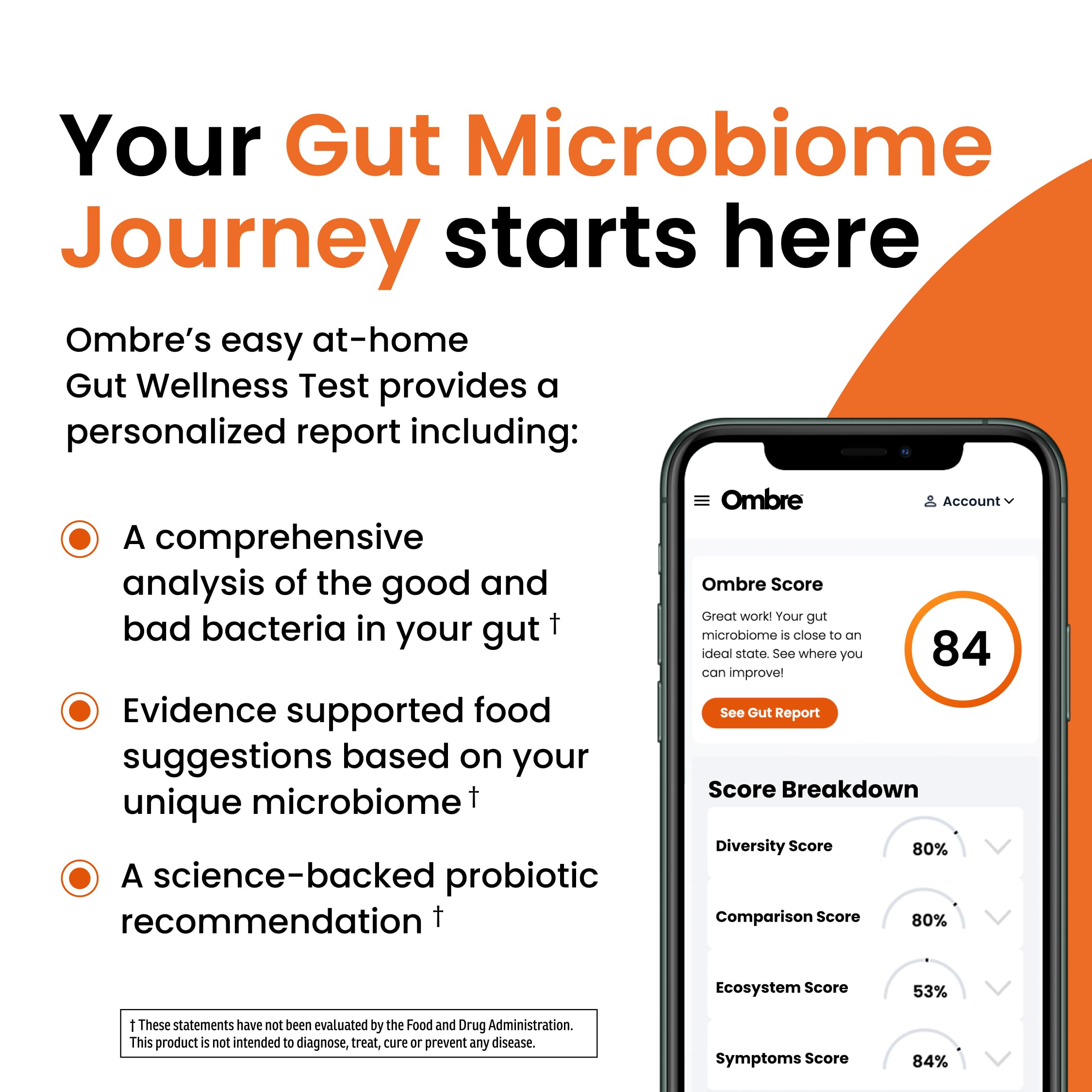 Ombre Gut Health Test Kit - Probiotic Recommender at Home Test for Women & Men - Detailed Custom Gut Microbiome Analysis for Digestive, Immune and Mental Health with Food Suggestions Ombre buy supplements canada