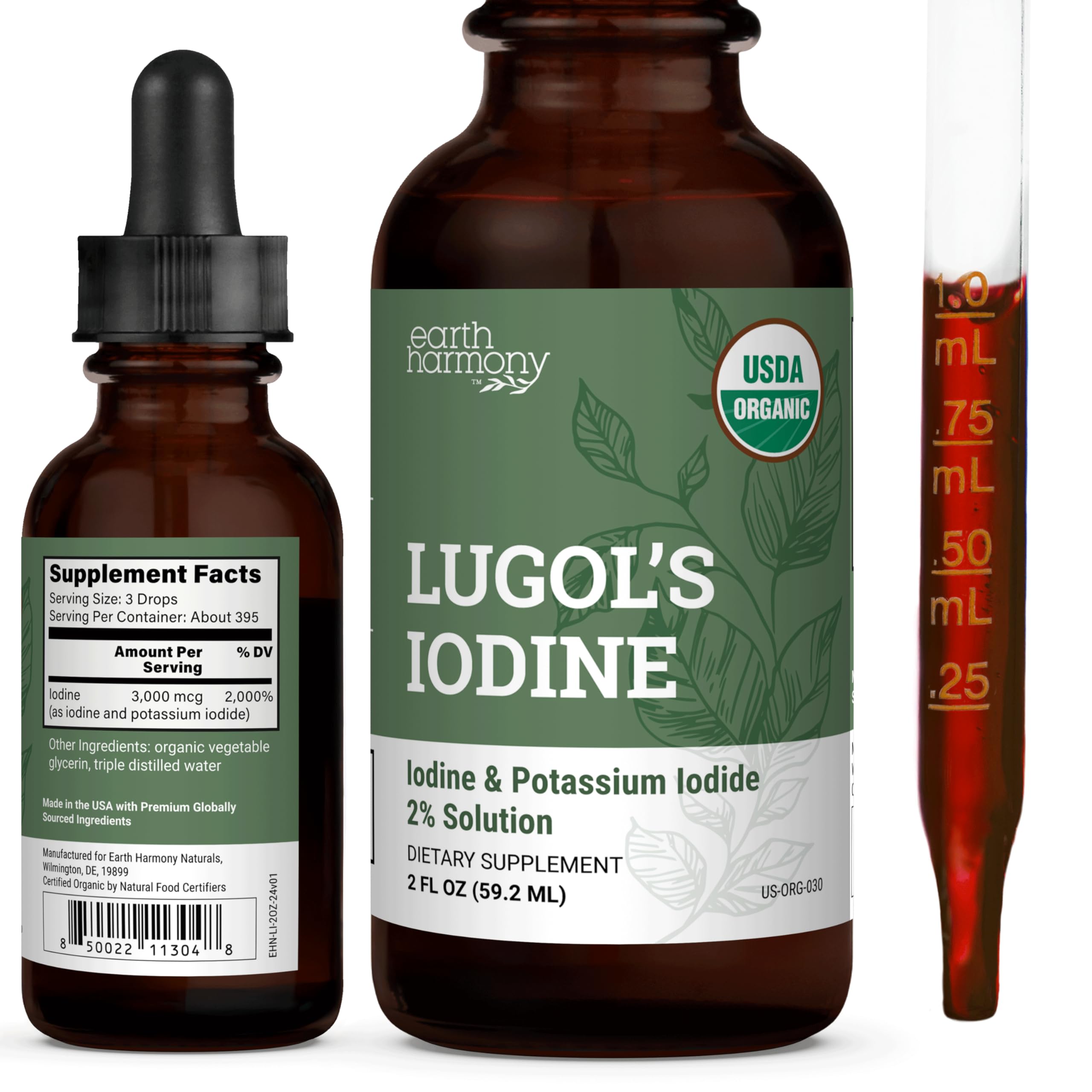 Organic Lugol's Iodine, Iodine and Potassium Iodide 2% Solution 3000 mcg - Liquid Supplement Drops for Thyroid Support for Women & Men, Metabolism Health Earth Harmony Naturals buy supplements canada