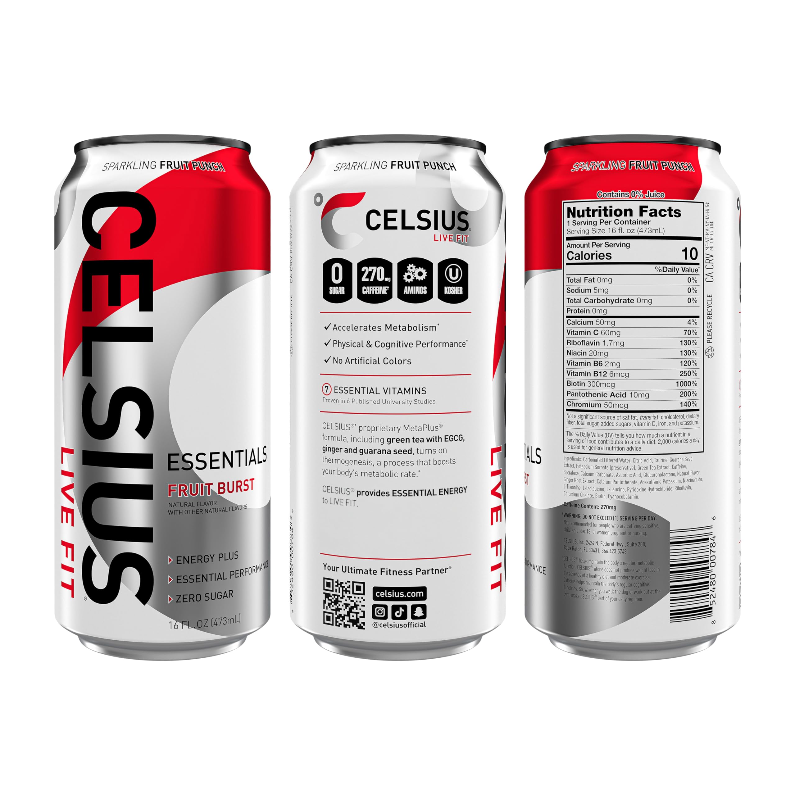 CELSIUS ESSENTIALS, Sparkling Fruit Burst, Performance Energy Drink 16 Fl Oz (Pack of 12) CELSIUS buy supplements canada