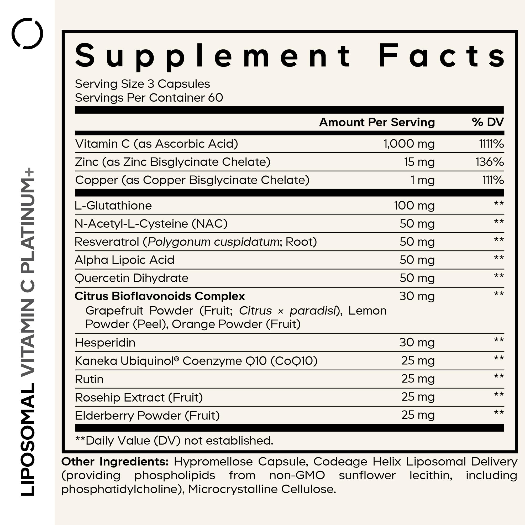 Codeage Liposomal Vitamin C+ Platinum - 1000 Mg Vitamin C Vitamins, Glutathione, NAC (N Acetyl Cysteine), Resveratrol, CoQ10, Rutin, Elderberry, Quercetin, Rosehip, Citrus Bioflavonoids - 180 Capsules Codeage buy supplements canada