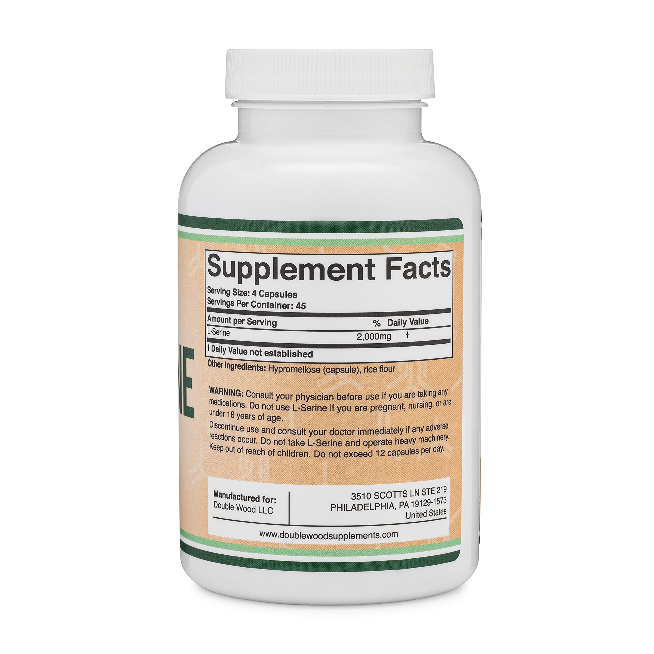 L-Serine Capsules (Third Party Tested) - 2,000mg Servings Used in Clinical Study, 180 Count, 500mg per Capsule (L Serine Amino Acid for Serotonin Production and Brain Support) by Double Wood Double Wood Supplements buy supplements canada