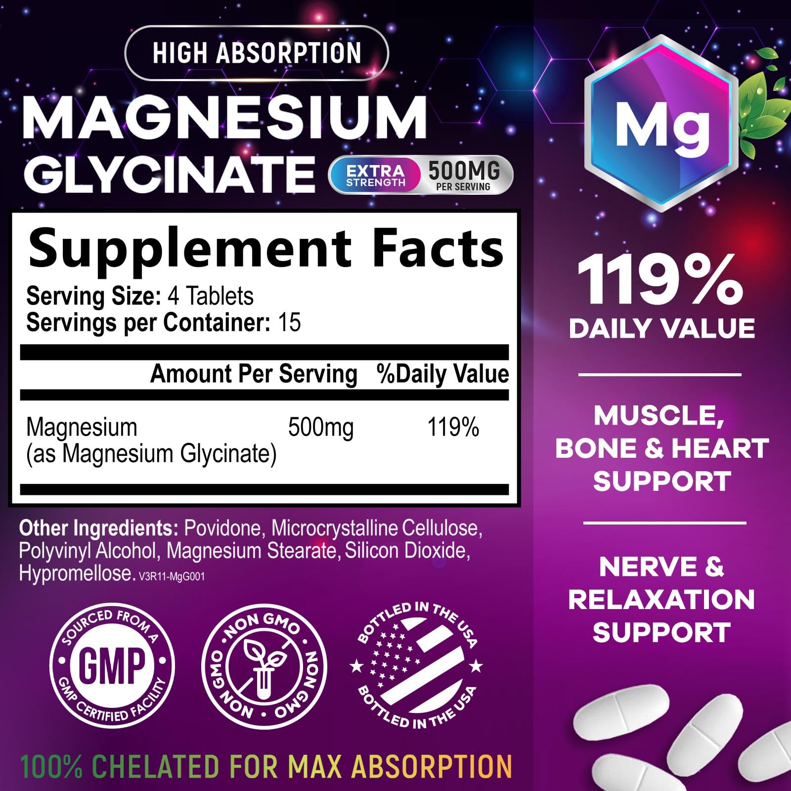 Magnesium Glycinate Supplement - 500mg Magnesium Per Serving - 100% Chelated & Purified - Supports Sleep, Heart Health, & Muscle Strength - Best Absorption Magnesium, Bottled in USA - 60 Tablets Nature's Nutrition buy supplements canada