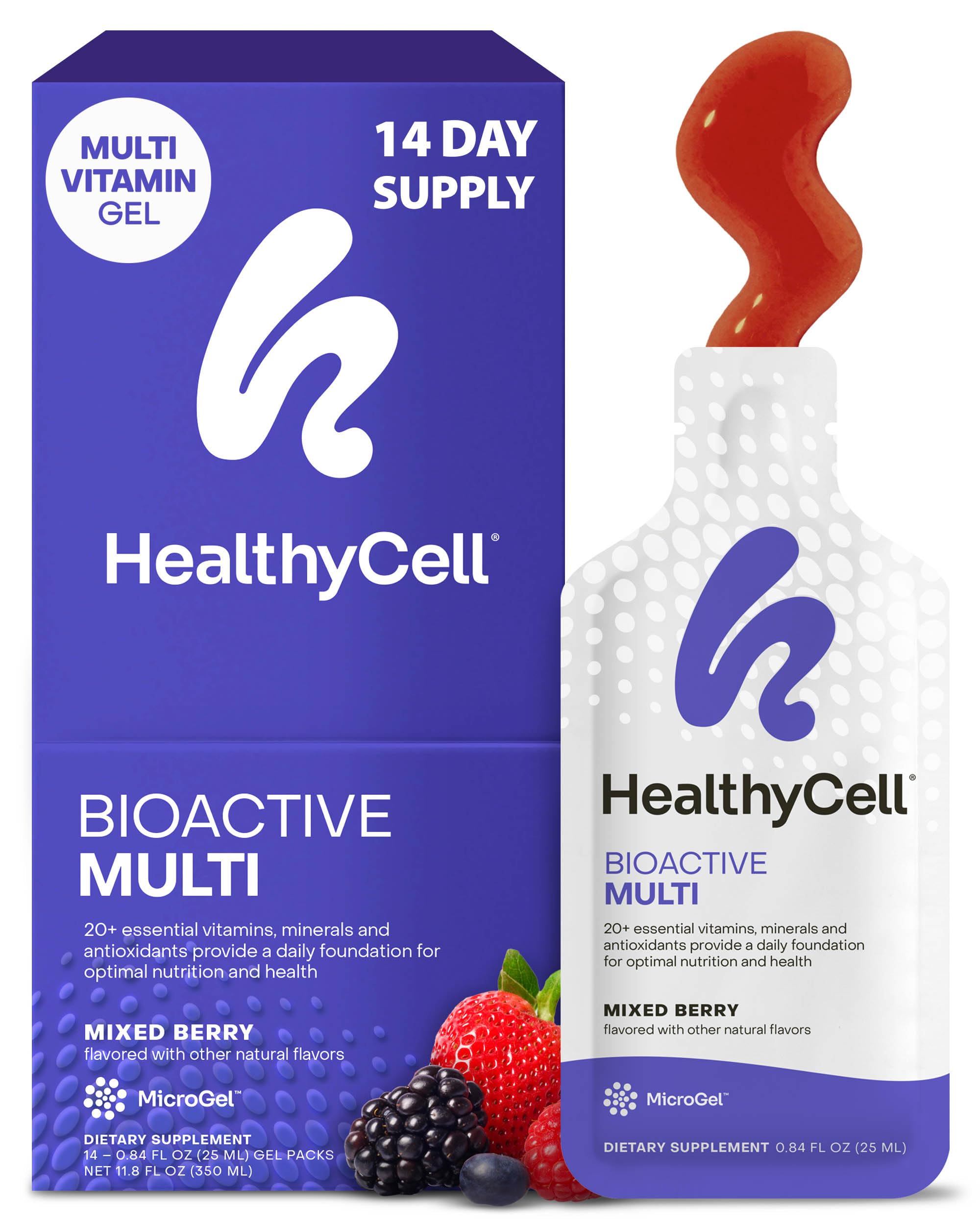Healthycell Bioactive Daily Liquid Multivitamin for Men & Women – 20+ Essential Vitamins, Minerals & Antioxidants for Brain, Heart, Immune Support, Skin & Hair Support - 14 Gel Packs Healthycell buy supplements canada
