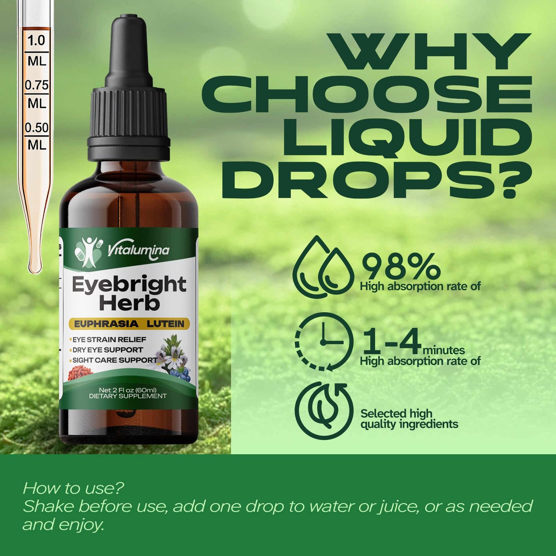 Vitalumina Eyebright Herbal Liquid with Organic Euphrasia, Lutein, Bilberry, Blueberry & Goji – Plant-Based Vegan Supplement for Adults – 4 fl oz Vitalumina buy supplements canada