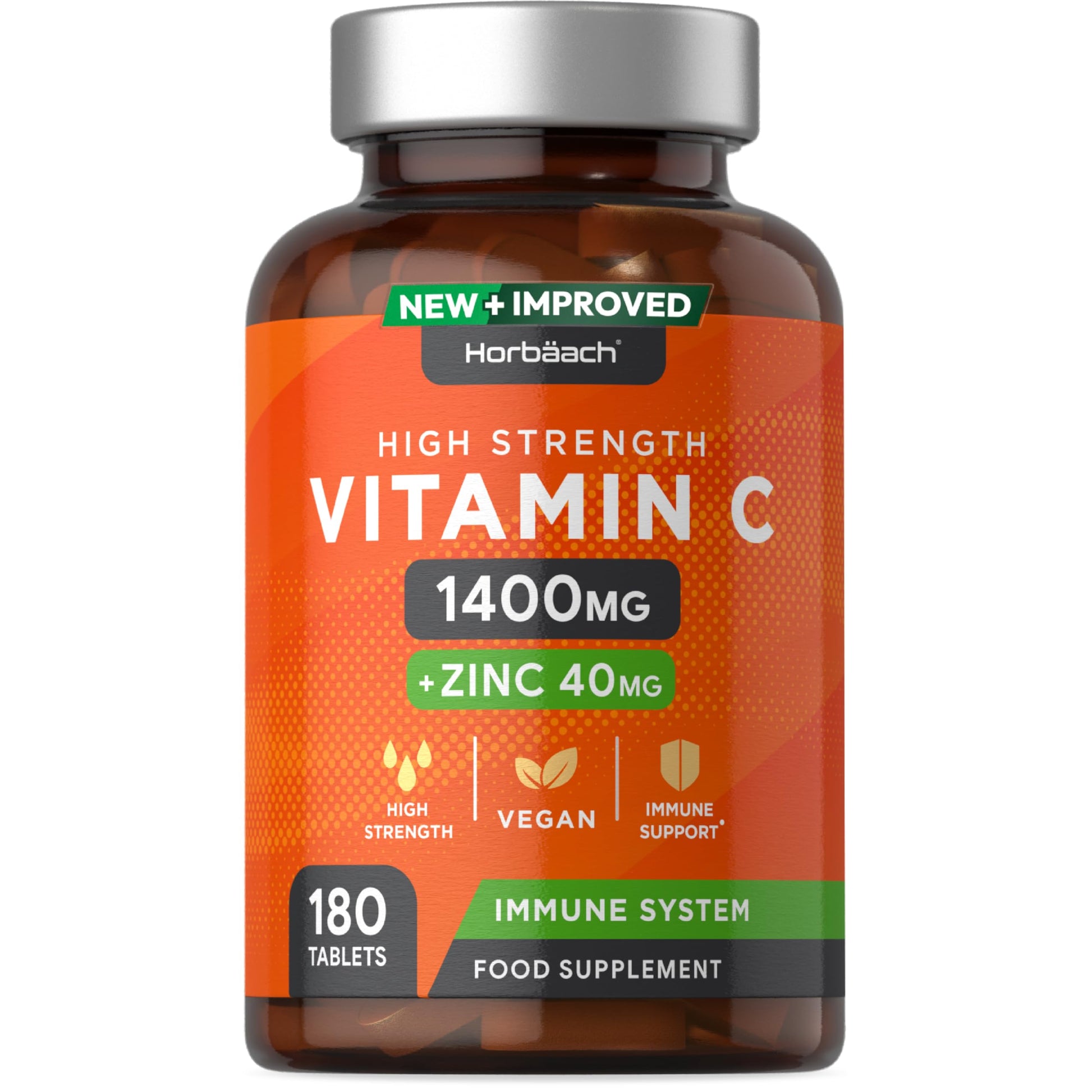 Vitamin C and Zinc | 180 Vegan Tablets | High Strength Vitamin C 1400mg and Zinc 40mg Horbäach buy supplements canada