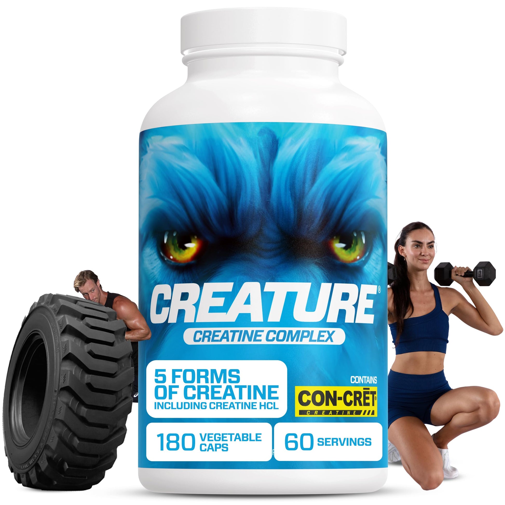 CREATURE® Creatine Complex - Creatine Monohydrate Capsules with 5 Types of Creatine Including Con-Crēt® Creatine HCL, Promotes Muscle, Strength, Endurance, Brain Health, 180 Veggie Caps, 60 Servings CREATURE buy supplements canada