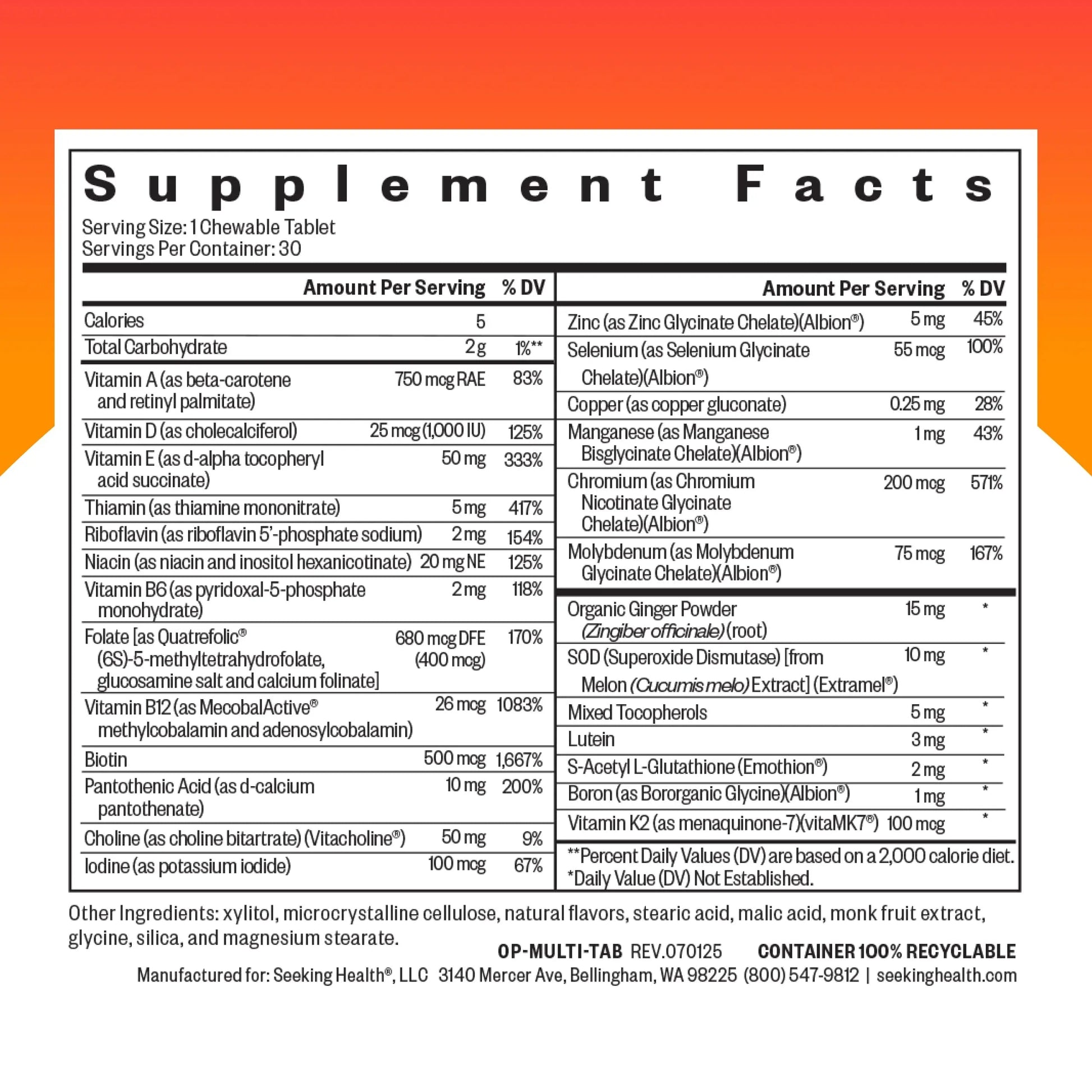 Seeking Health Optimal Multivitamin Chewable - Immune Support Supplement with L-5-MTHF, Vitamin B12 & Vitamin D3 - Multivitamin with Antioxidant Ingredients Seeking Health buy supplements canada