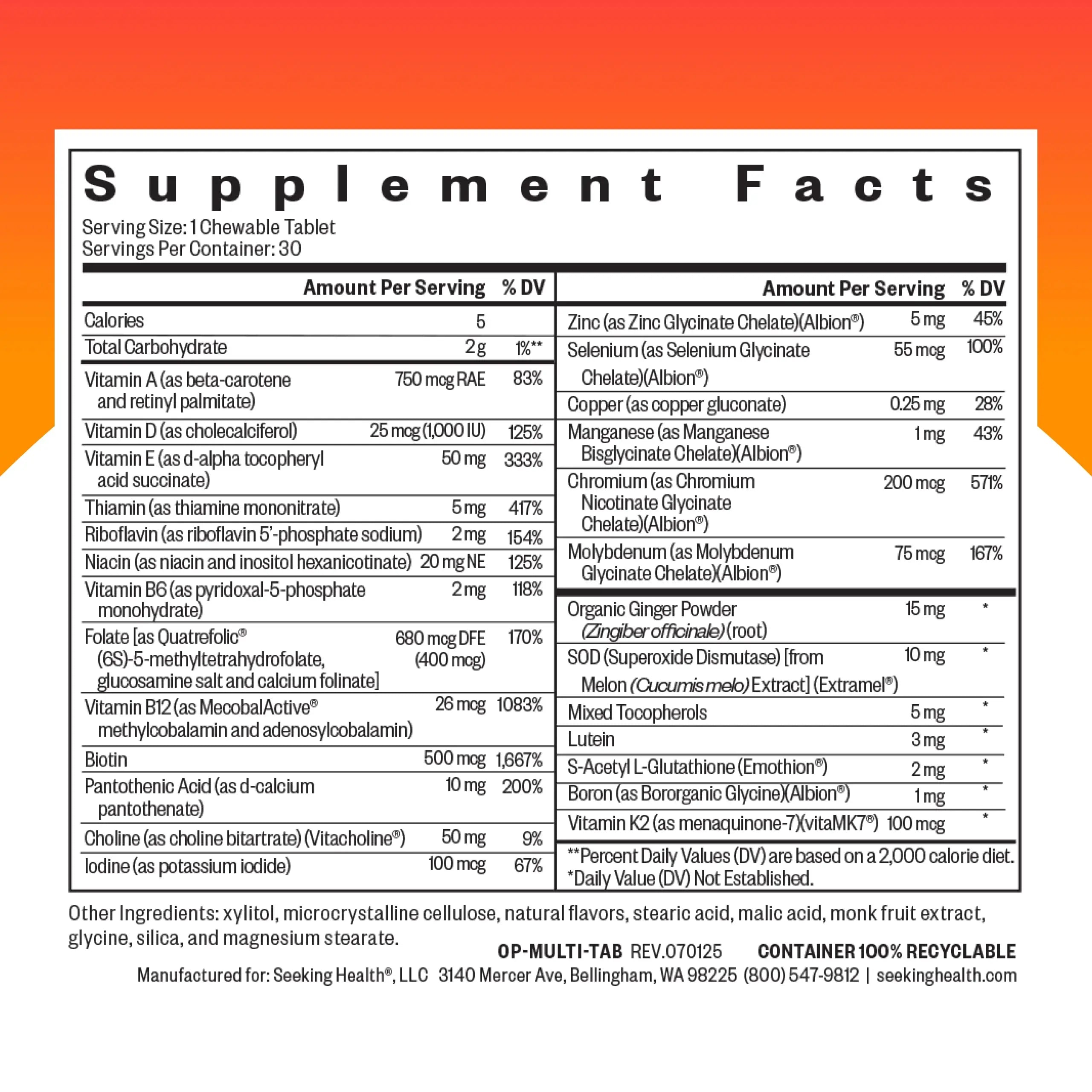Seeking Health Optimal Multivitamin Chewable - Immune Support Supplement with L-5-MTHF, Vitamin B12 & Vitamin D3 - Multivitamin with Antioxidant Ingredients Seeking Health buy supplements canada