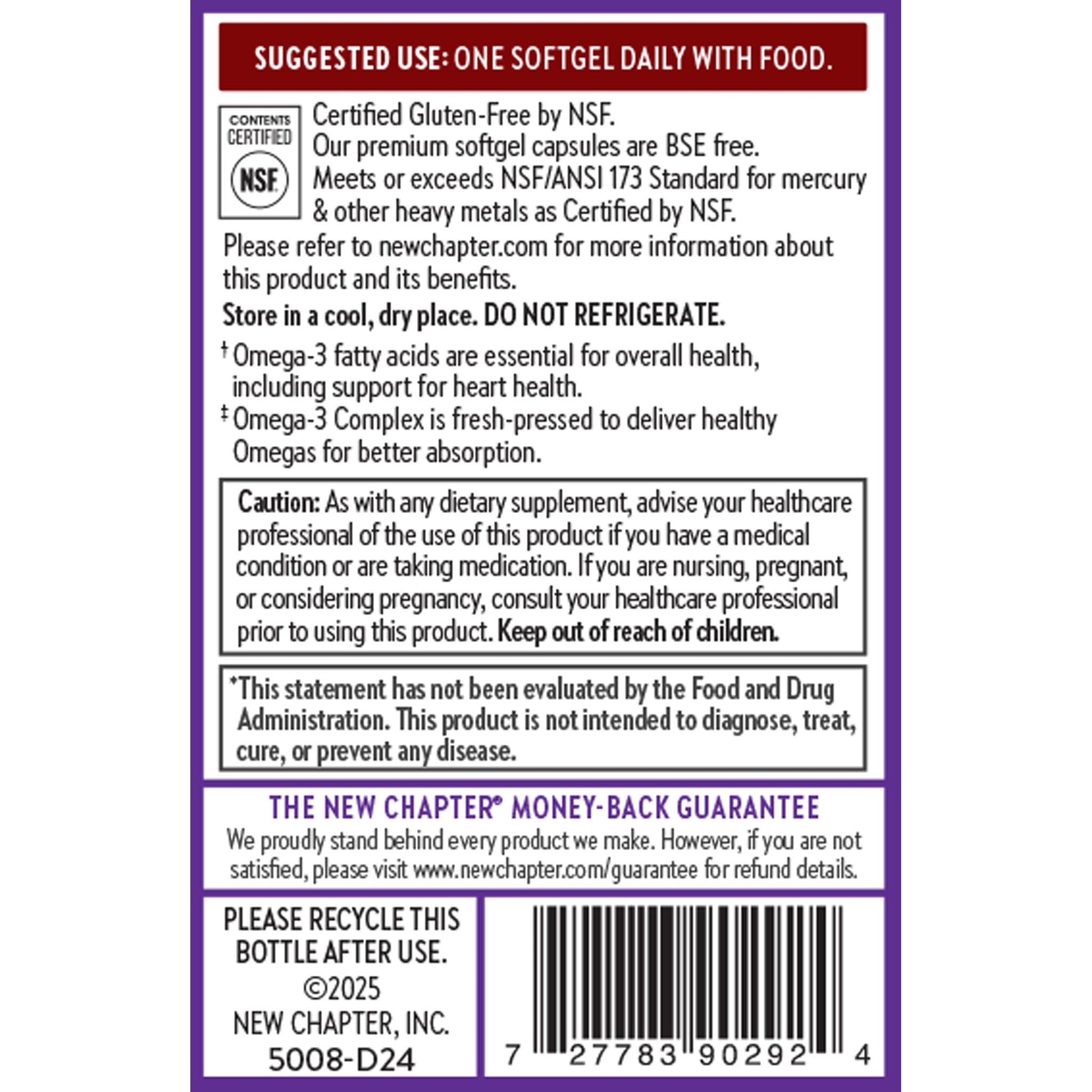New Chapter Omega-3 Complex, 1000mg Softgels, Fish Oil Supplement Wild Alaskan Salmon for Heart, Brain, Eye, Joint & Skin Health Support - 30 Count New Chapter buy supplements canada
