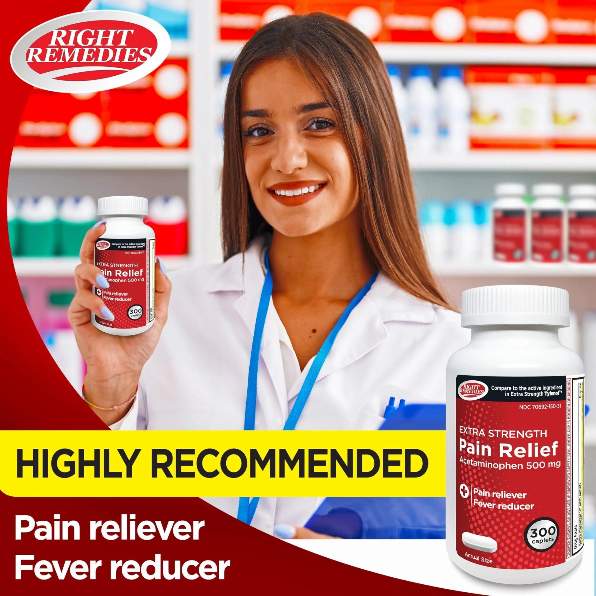 RIGHT REMEDIES Extra Strength Pain Relief, Acetaminophen 500 mg Caplets, Pain Reliever & Fever Reducer, Value Pack (300 Count), Compare to the Active Ingredient in Extra Strength Tylenol® RIGHT REMEDIES buy supplements canada