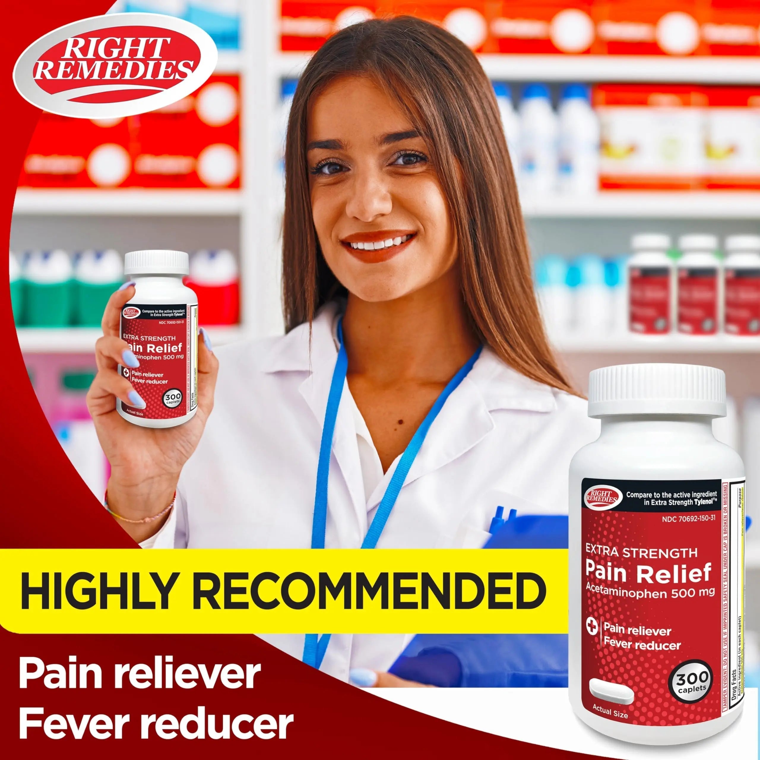 RIGHT REMEDIES Extra Strength Pain Relief, Acetaminophen 500 mg Caplets, Pain Reliever & Fever Reducer, Value Pack (300 Count), Compare to the Active Ingredient in Extra Strength Tylenol® RIGHT REMEDIES buy supplements canada