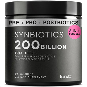 Toniiq Prebiotics and Probiotics – 200B CFU Synbiotic with Postbiotics IMMUSE® & ButyraGen® – 30 Strains for Gut & Digestive Health – Shelf-Stable Toniiq buy supplements canada