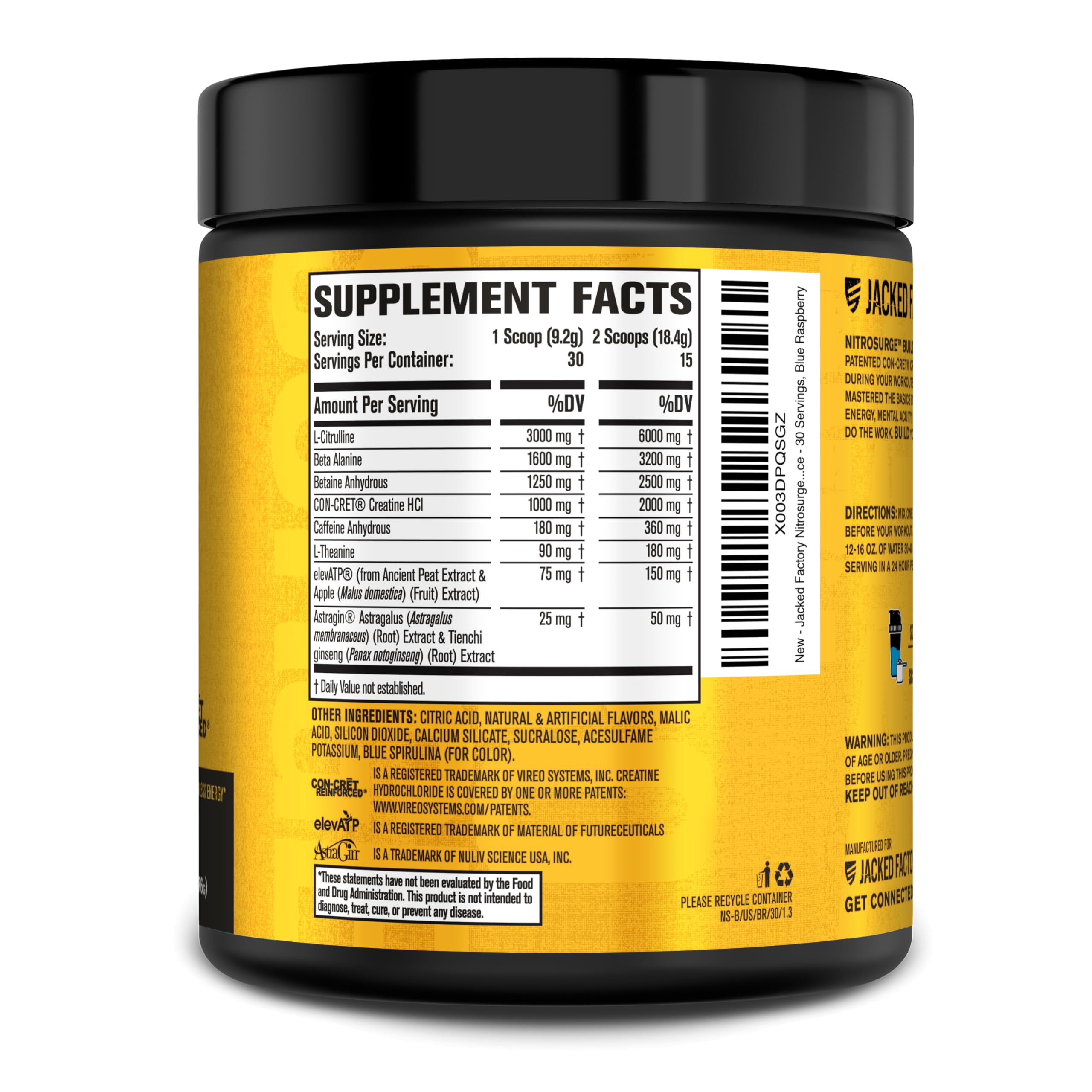Jacked Factory Nitrosurge Build Pre Workout with Creatine for Muscle Building - Con Cret Creatine Powder & elevATP for Intense Energy, Powerful Pump, Jacked Factory buy supplements canada