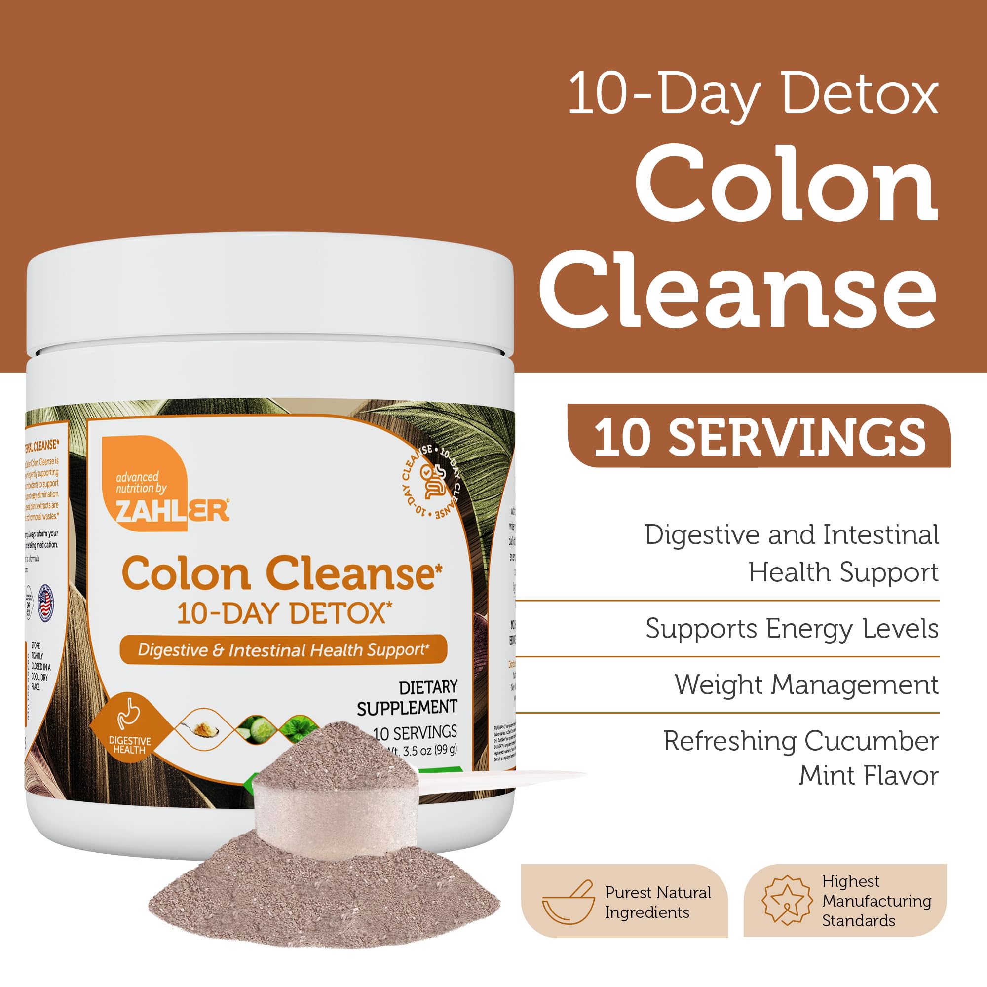 Zahler Colon Cleanse 10-Day Detox Cleanse - Cucumber Mint Flavor - Herbal Digestive Wellness - Colon Cleanser & Detox for Bowel Movement, Body Detox, Digestion Aid for Women and Men - 3.5 oz Jar Zahler buy supplements canada
