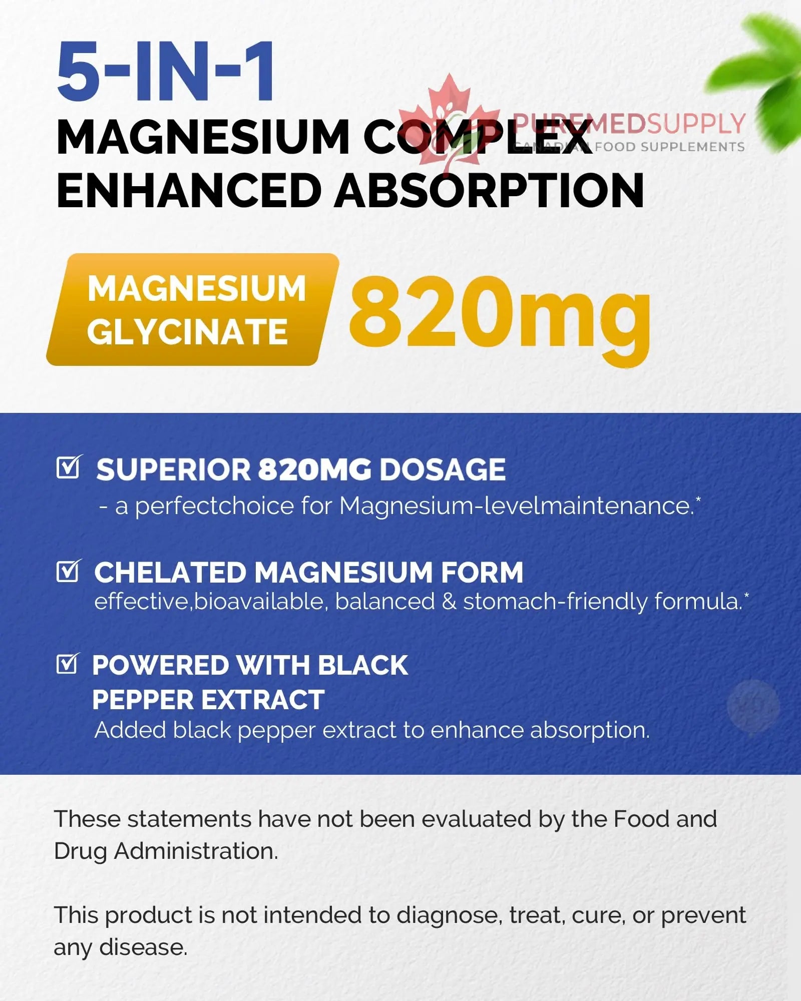 820mg Magnesium Complex 240 Veggie Capsules,for Women & Men with Magnesium Glycinate,Citrate, Malate,Taurate & L-Threonate for Sleep, Mood, Muscle Relaxation & Nerve Function Vegan Friendly, Non-GMO FreeCare buy supplements canada