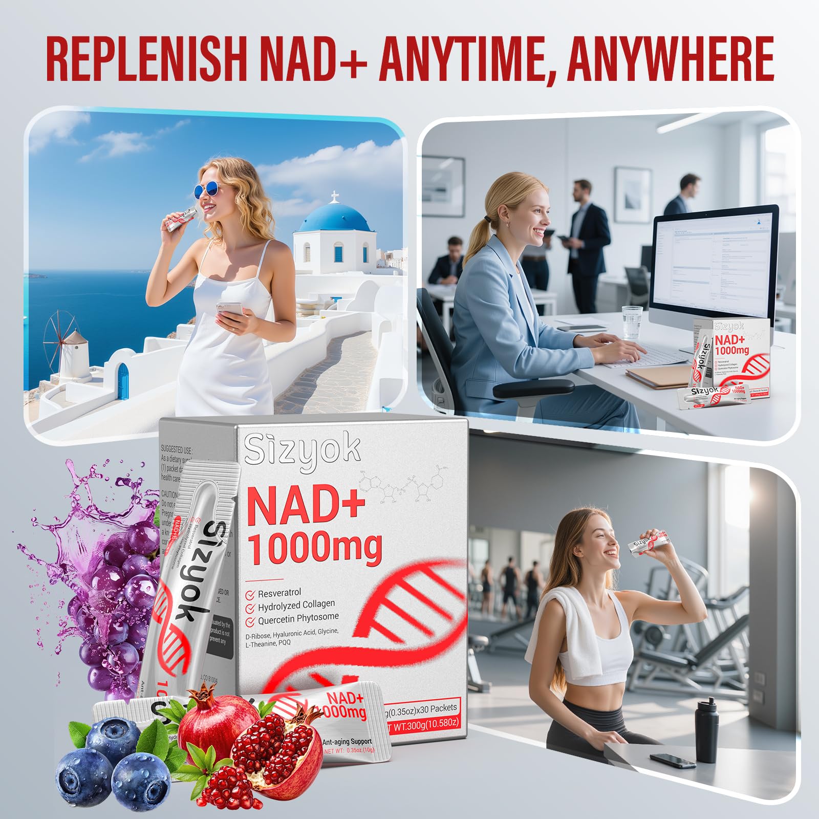 NAD+ Supplement 1000mg Liquid - High Absorption NAD+ with Trans Resveratrol 2000mg, Collagen & Hyaluronic Acid, Anti-Aging Energy Support for Women, Cellular Health & Longevity Boost Sizyok buy supplements canada