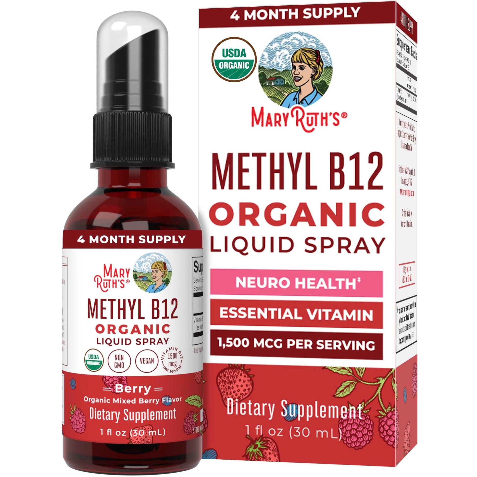 MaryRuth Organics Methyl B12 Spray | 1,500 mcg B12 Per Serving | Methylcobalamin | Energy Metabolism | Nervous System Support | Neuro Health | Vegan | Gluten Free | Sugar Free | 1 Fl Oz MARYRUTH'S buy supplements canada