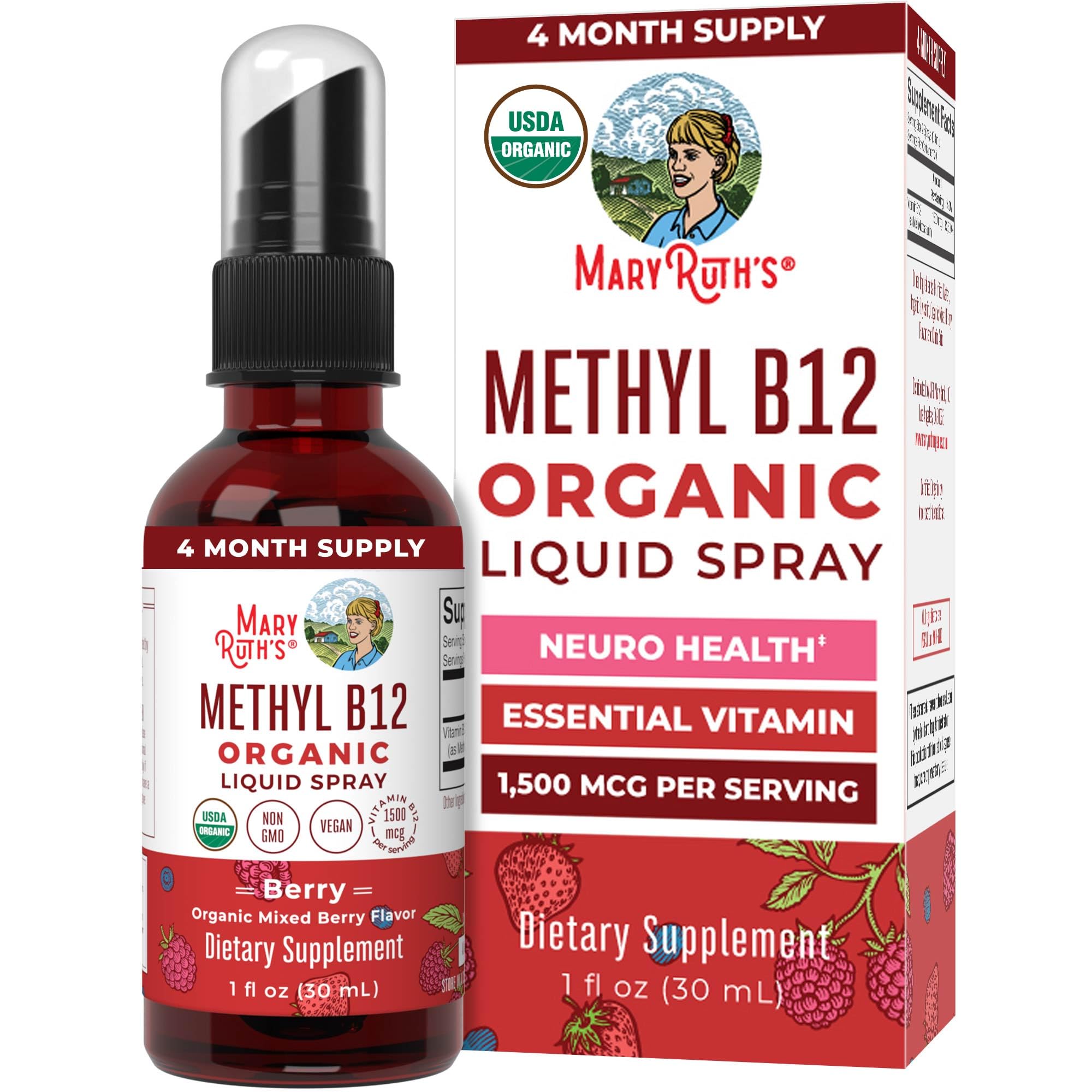 MaryRuth Organics Methyl B12 Spray | 1,500 mcg B12 Per Serving | Methylcobalamin | Energy Metabolism | Nervous System Support | Neuro Health | Vegan | Gluten Free | Sugar Free | 1 Fl Oz MARYRUTH'S buy supplements canada