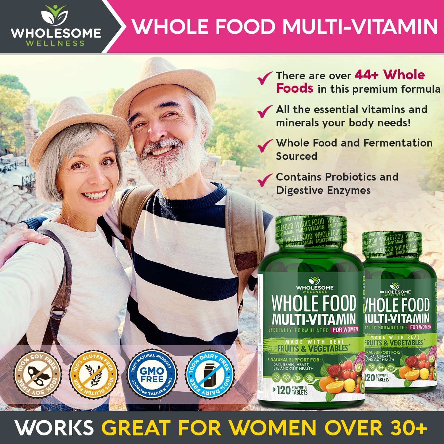 Wholesome Wellness Whole Food Multivitamin for Women - Natural Multi Vitamins, Minerals, Organic Extracts - 120 Tablets Wholesome Wellness buy supplements canada