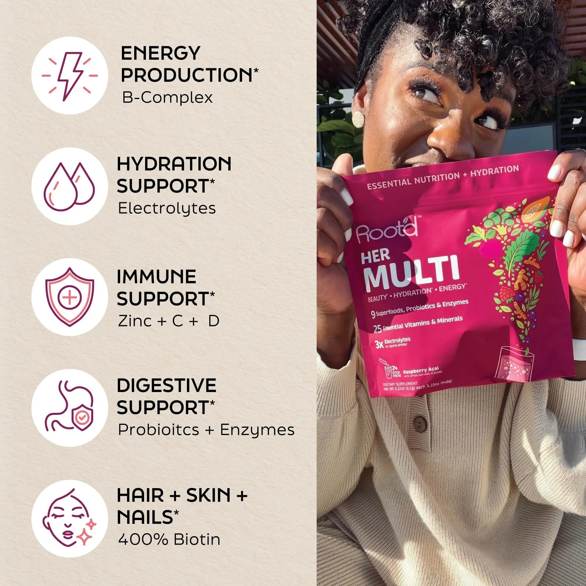 Root'd Multivitamin Powder for Women - 25 Vitamins & Minerals with 3X Electrolytes, 9 Organic Superfoods, Probiotics & Enzymes Root'd buy supplements canada