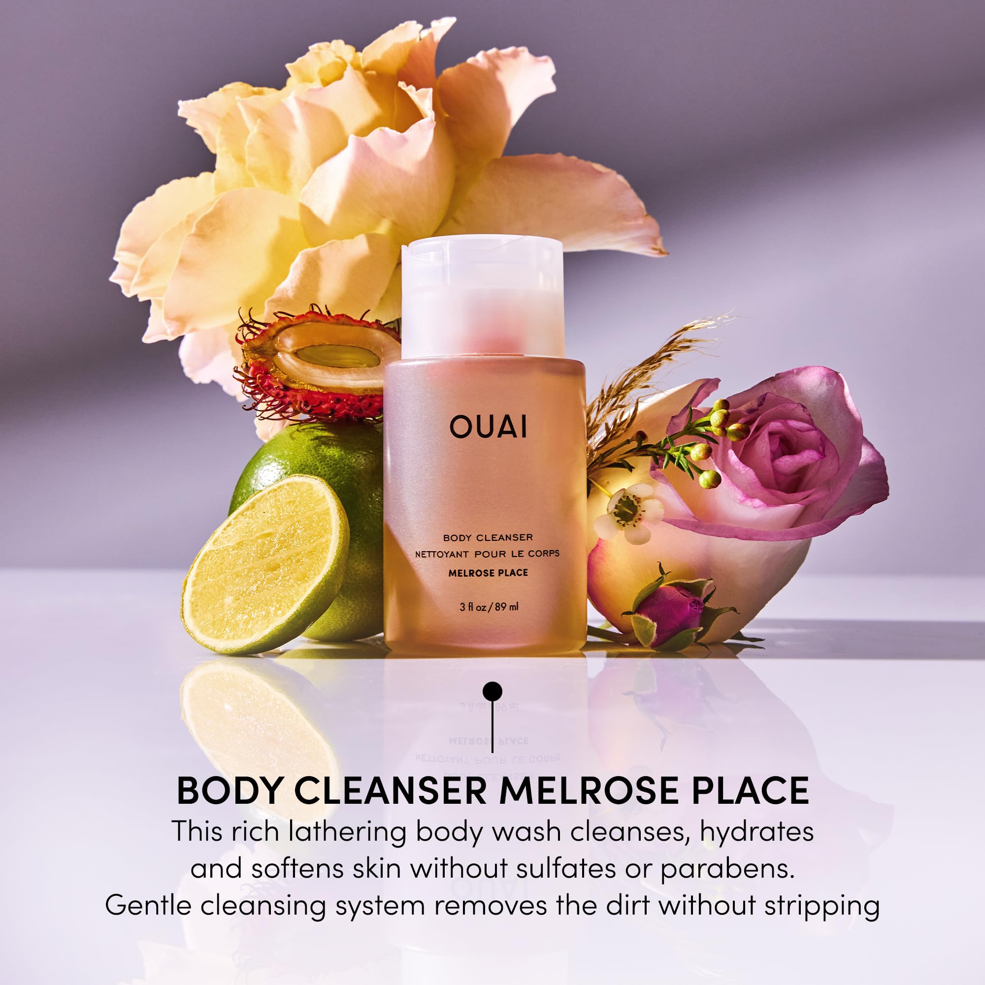 OUAI Body Cleanser Travel Size, Melrose Place - Foaming Body Wash with Jojoba Oil & Rosehip Oil to Hydrate, Balance & Soften Skin - Paraben, Phthalate, Sulfate Free Skin Care Products (3 Fl Oz) OUAI buy supplements canada
