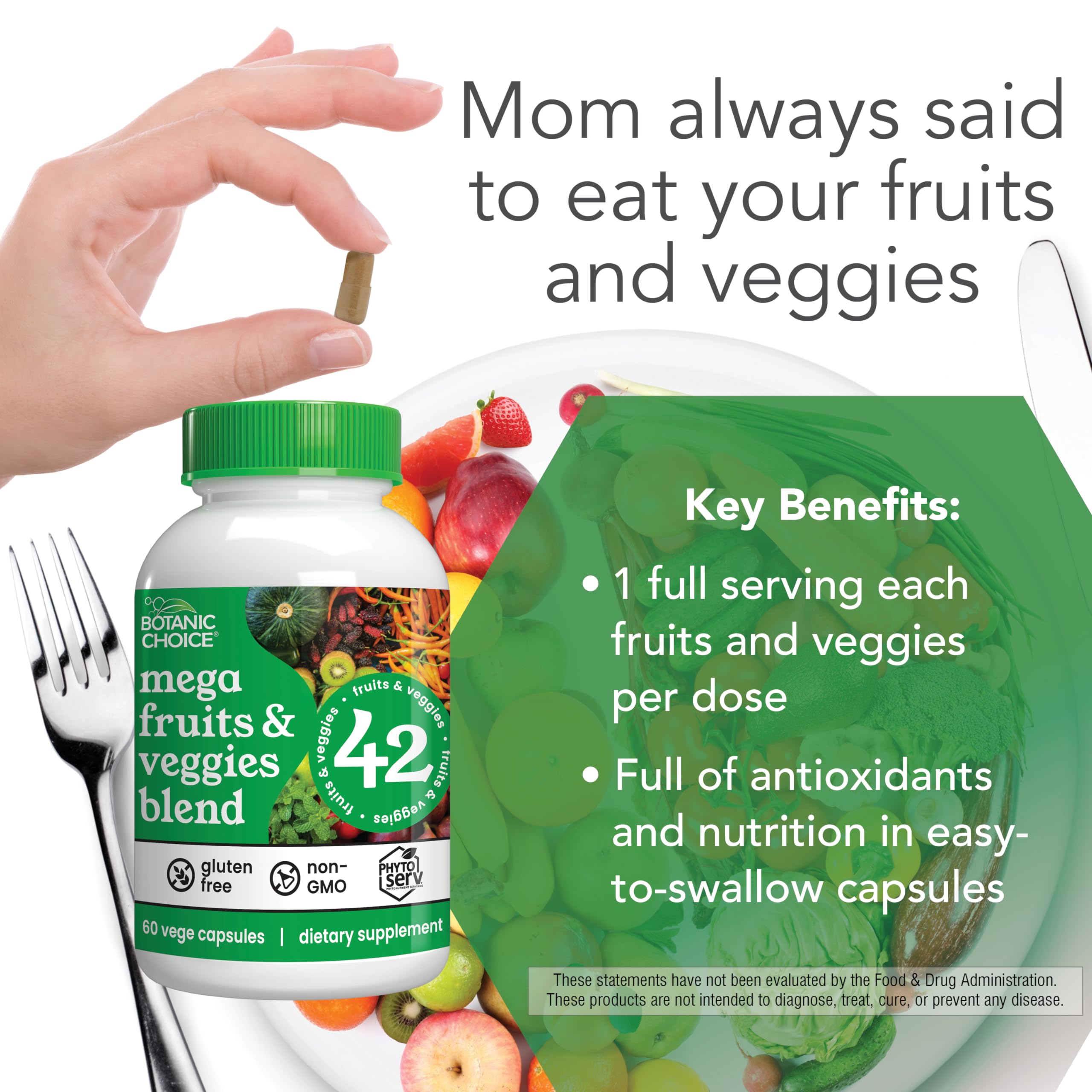 Botanic Choice Since 1910 - Mega Fruits & Veggies Blend - 42 Fruits and Vegetables - 2 Caps Daily - 60 Count Supplement - 2 Pack Botanic Choice buy supplements canada