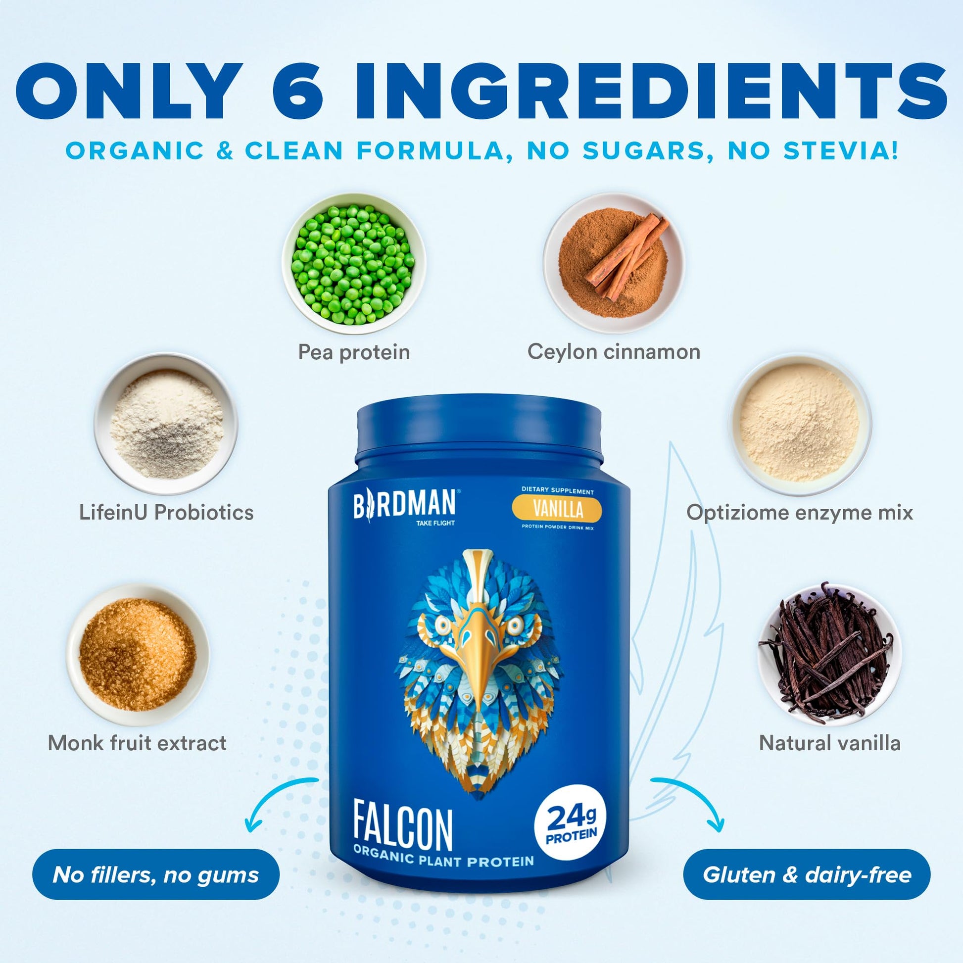BIRDMAN Falcon Vegan Protein Powder Organic, Stevia & Sugar Free, Plant Based Protein BIRDMAN buy supplements canada