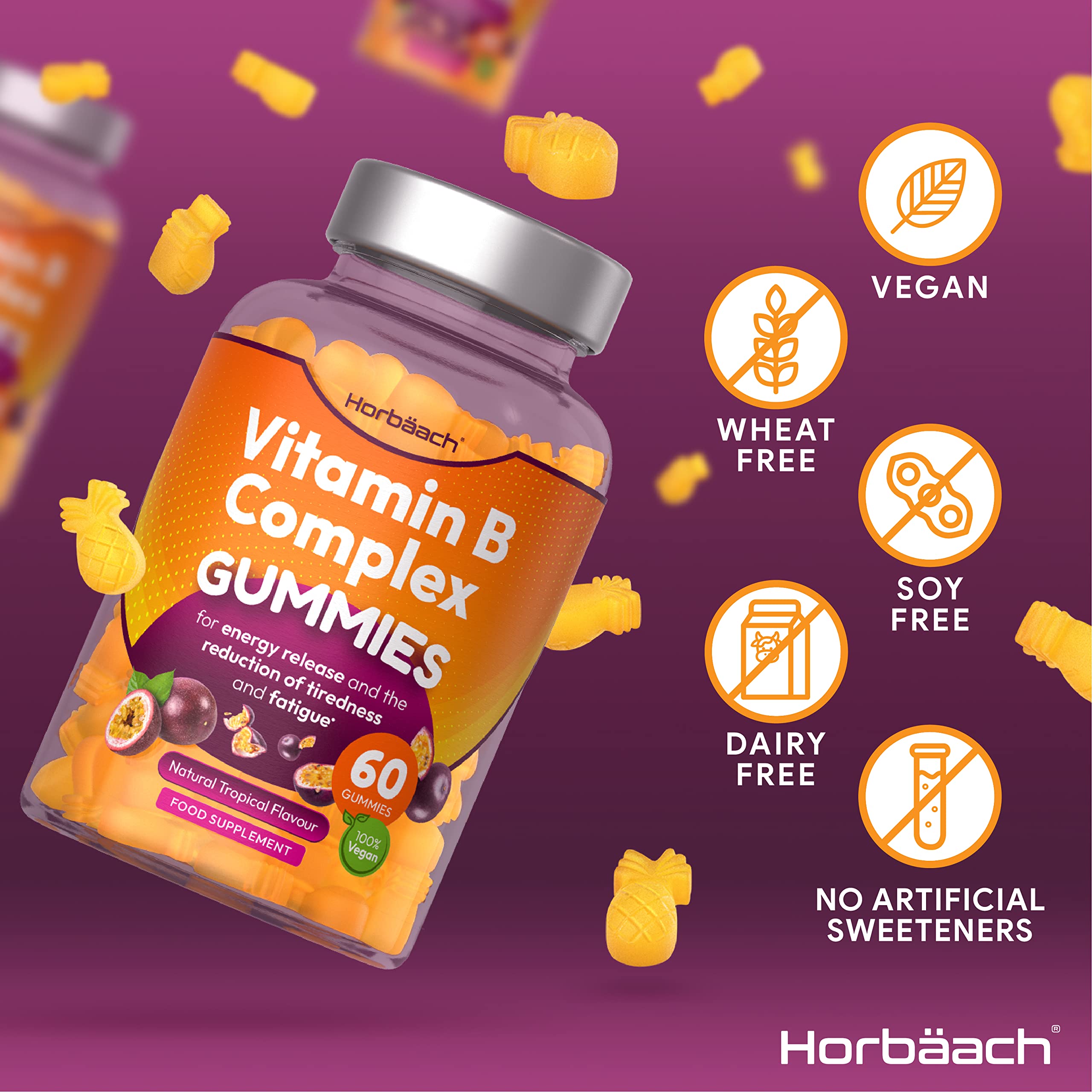 Vitamin B Complex Gummies | 60 Vegan Gummies - Tablet Alternative | High Strength B12 Horbäach buy supplements canada