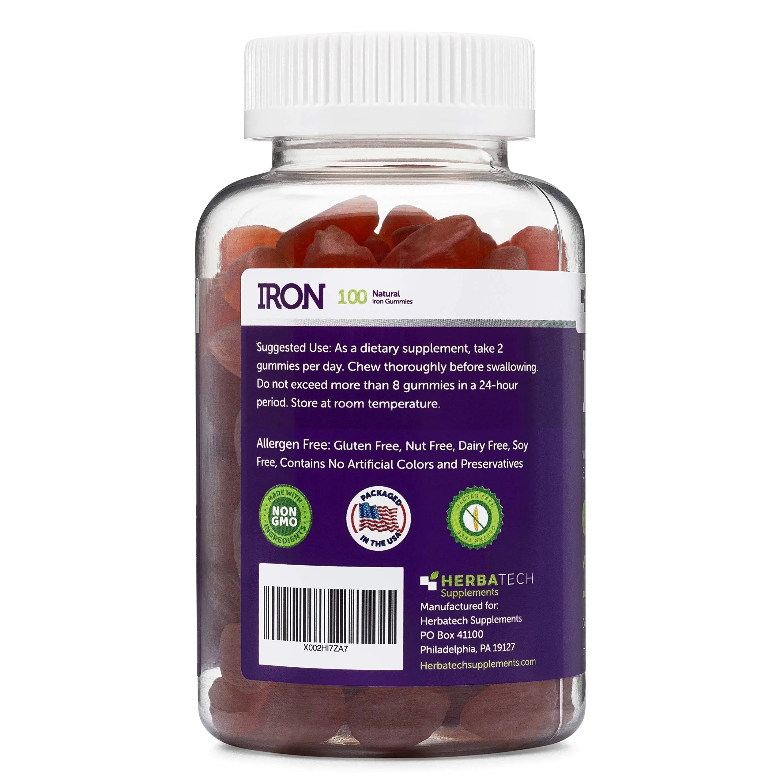 Iron Gummies for Adults and Kids, Chewable Multivitamin Supplement with Iron, Vitamin C, A, B, Zinc, Folic Acid, and Biotin (Grape Flavored) Vegan Safe Herbatech Supplements buy supplements canada