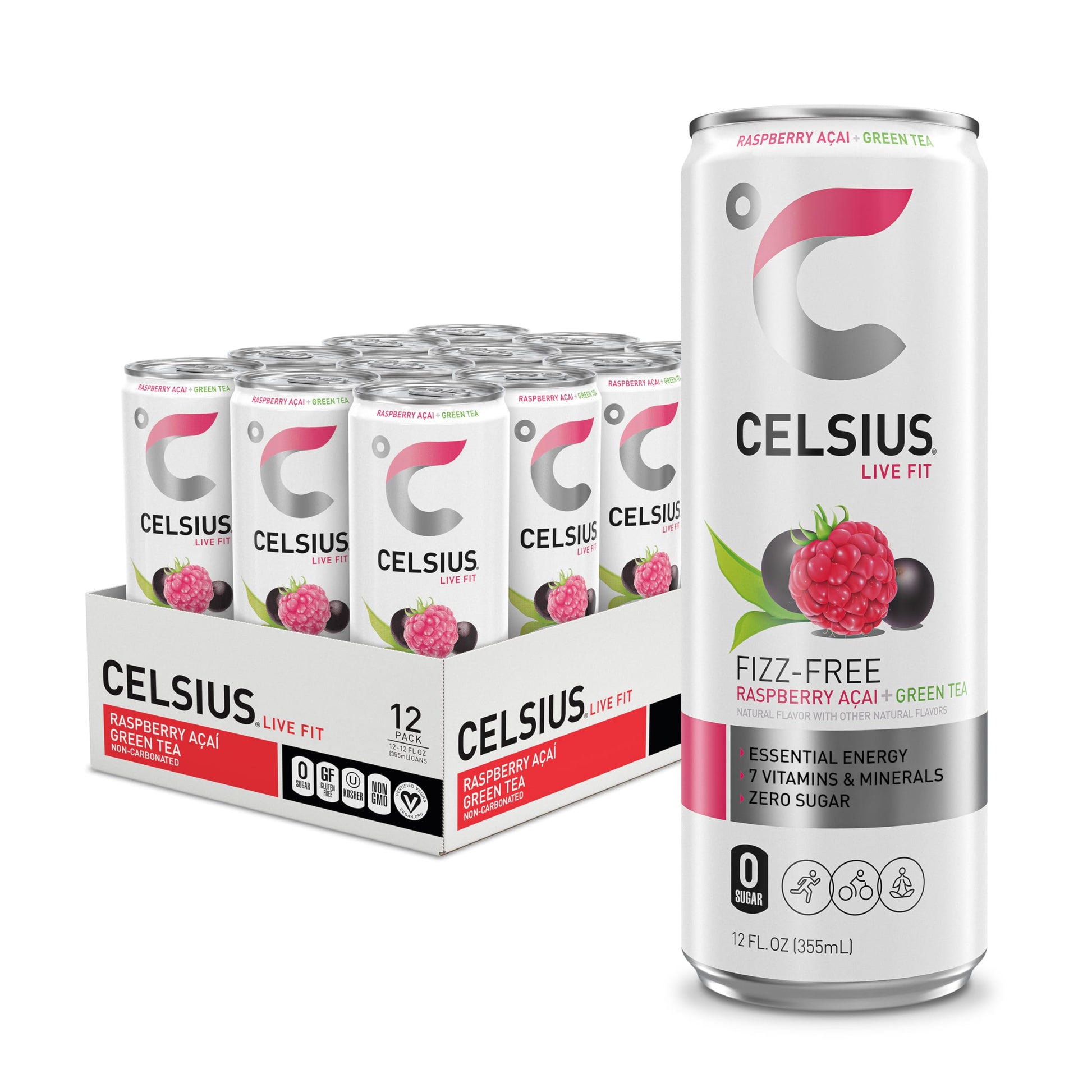 CELSIUS Raspberry Acai Green Tea, Functional Essential Energy Drink 12 Fl Oz (Pack of 12) Packaging may vary CELSIUS buy supplements canada