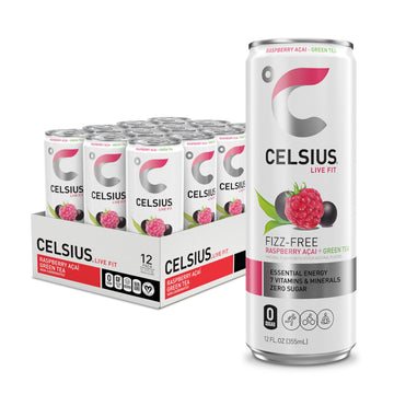CELSIUS Raspberry Acai Green Tea, Functional Essential Energy Drink 12 Fl Oz (Pack of 12) Packaging may vary CELSIUS buy supplements canada