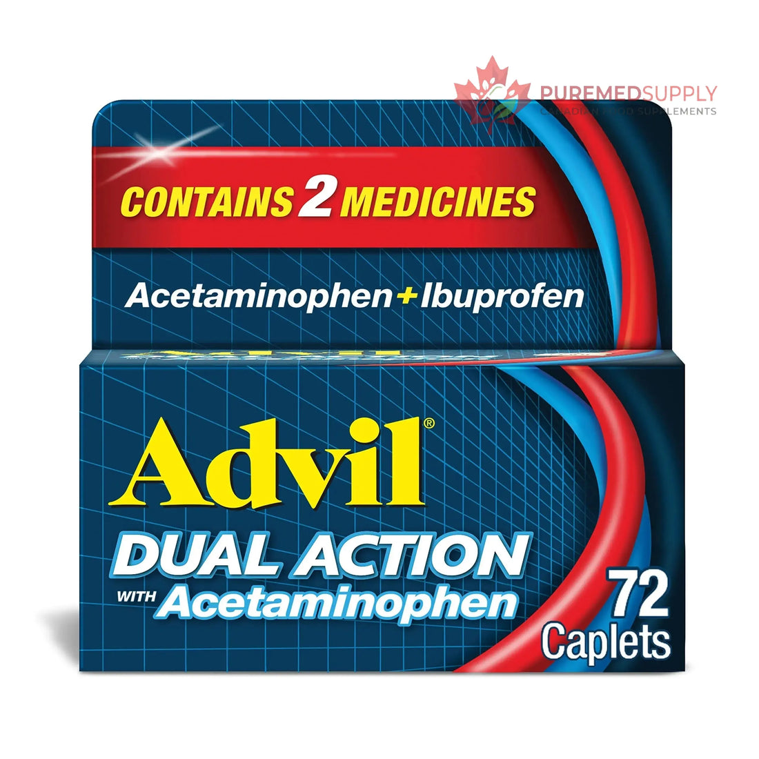 Advil Dual Action Coated Caplets with Acetaminophen, 250 Mg Ibuprofen and 500 Mg Acetaminophen Per Dose (2 Dose Equivalent) for 8 Hour Pain Relief - 72 Count Advil buy supplements canada