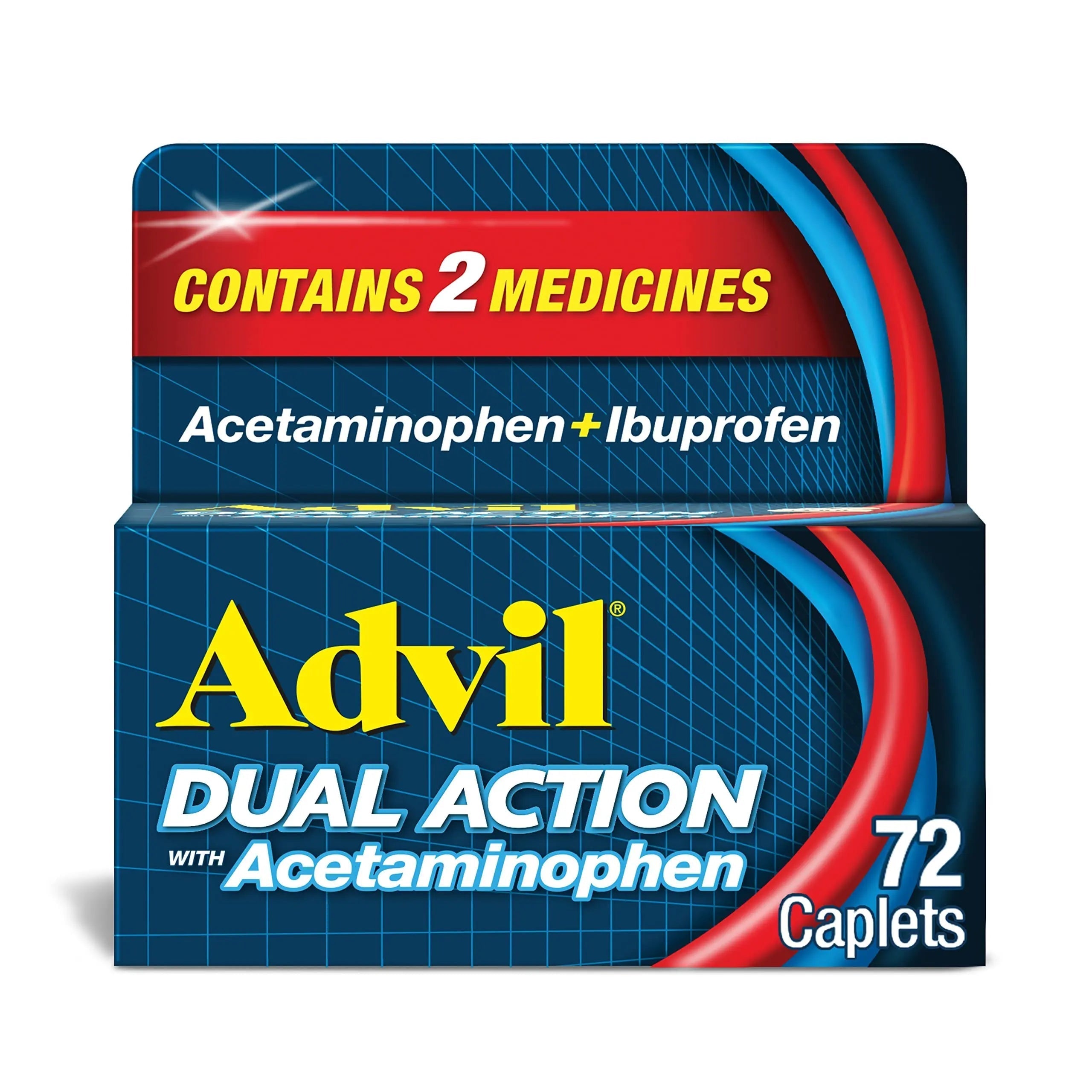 Advil Dual Action Coated Caplets with Acetaminophen, 250 Mg Ibuprofen and 500 Mg Acetaminophen Per Dose (2 Dose Equivalent) for 8 Hour Pain Relief - 72 Count Advil buy supplements canada