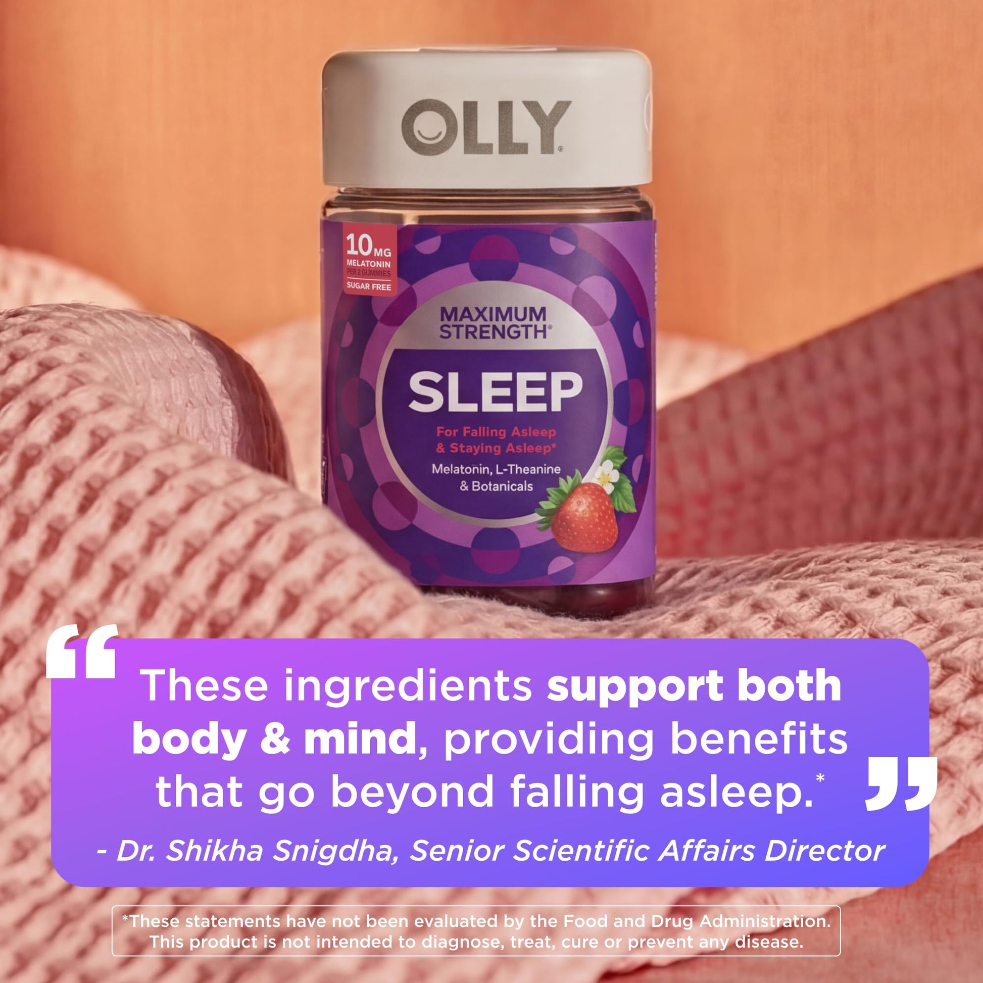 OLLY Max Strength Sleep Gummy, 10mg Melatonin, L-Theanine, Chamomile, Lemon Balm, Sugar Free, Vegetarian Sleep Aid, Strawberry - 70 Count OLLY buy supplements canada
