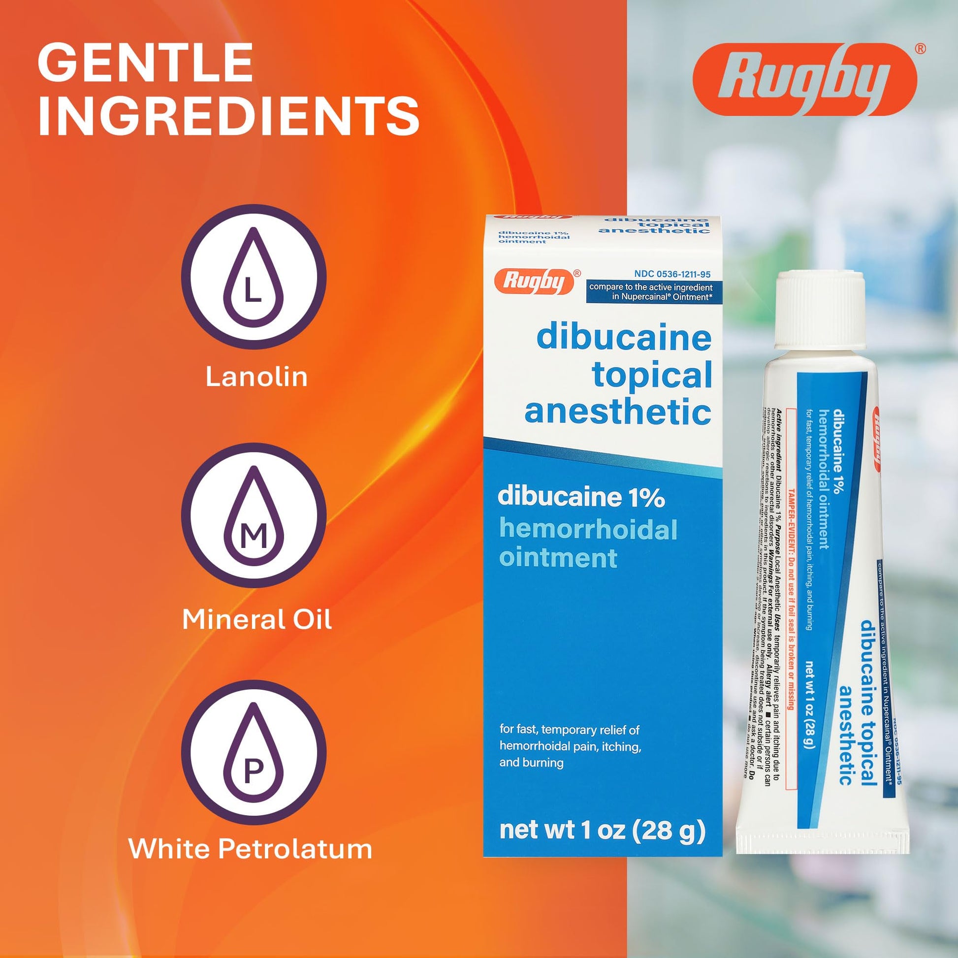 Rugby Dibucaine Topical Anesthetic 1% Hemorrhoid Ointment - Pain Relief Cream for Itching and Burning, Hemorrhoid Treatment, Anti Itch Cream 1 Oz (3 Pack) RUGBY LABORATORIES buy supplements canada