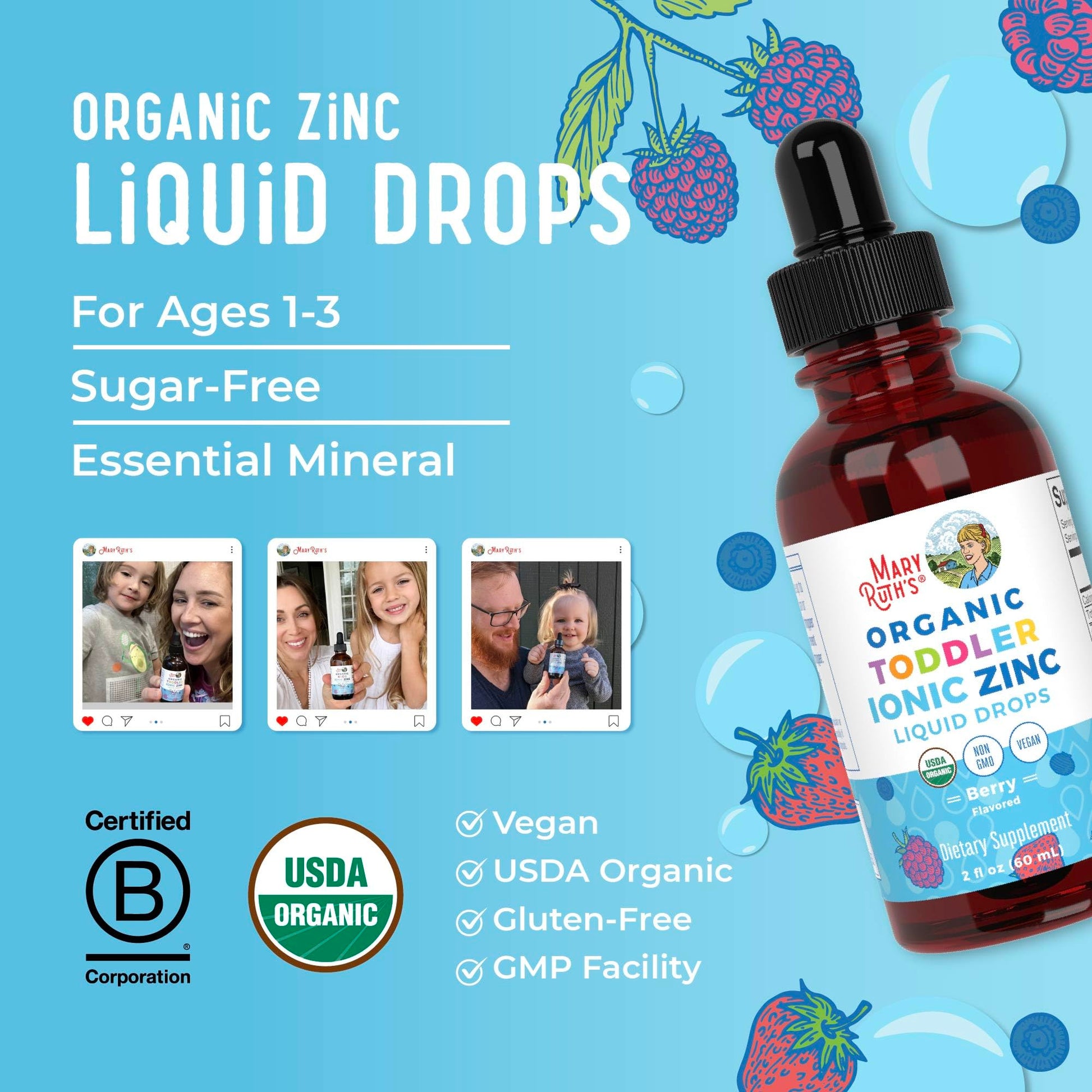 MaryRuth Organics USDA Toddler Liquid Drops | Zinc Sulfate | Immune Support Supplement| Skin Health | Vegan | Formulated for Ages 1-3 | Delicious Berry Flavor | 1 Month Supply | 2 Fl Oz MARYRUTH'S buy supplements canada