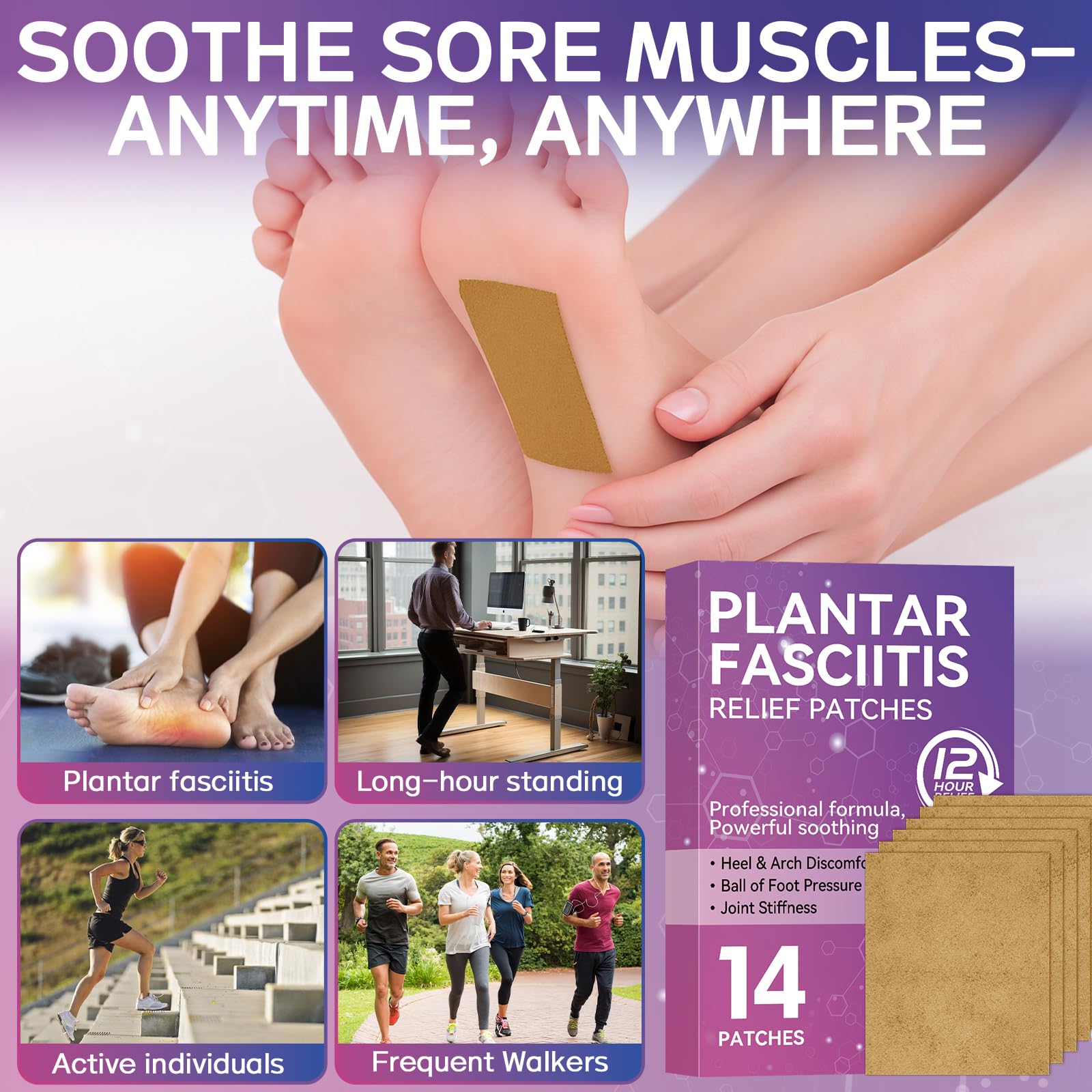 Mosconly Plantar Fasciitis Relief 14 Pcs, Natural Heel Discomfort Relief for Plantar Fasciitis, 12 Hour Maximum Strength Deep Hot, Soothing of Joint Soreness for Heel Discomfort Mosconly buy supplements canada