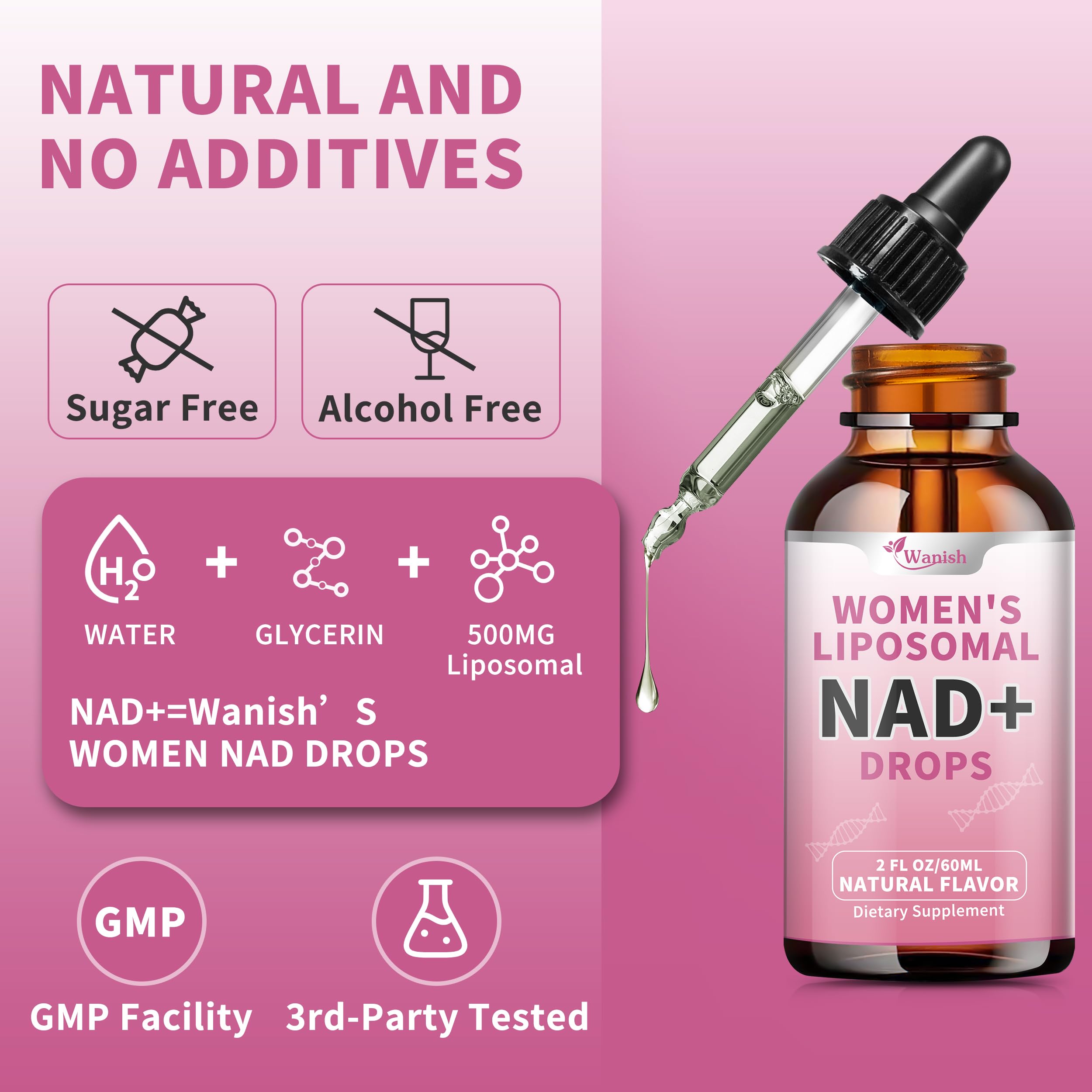 Liposomal NAD Liquid Supplement for Women, Pure 500mg NAD Nicotinamide - Cell Regeneration，Energy & Metabolism Support, Vegan,Sugar Free，Additives Free，2 Fl Oz Wanish buy supplements canada