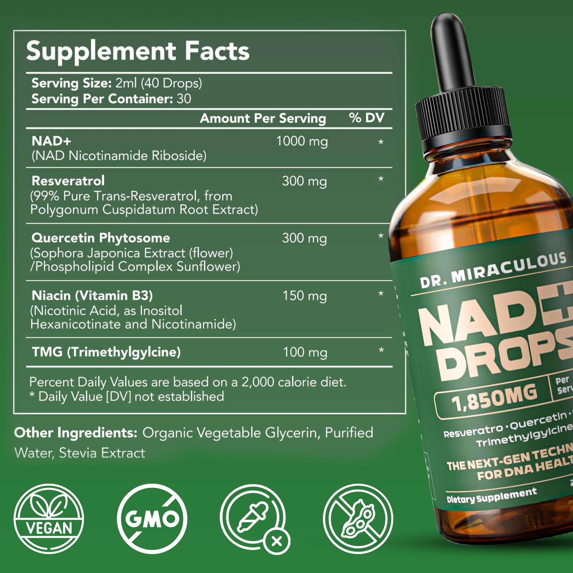 Dr. Miraculous Pure NAD+ Supplements 1850mg Liquid Drops for Women & Man | Nicotinamide Riboside Organic NAD Plus Boosting Supplement - Natural Lemon Flavor Dr. Miraculous buy supplements canada