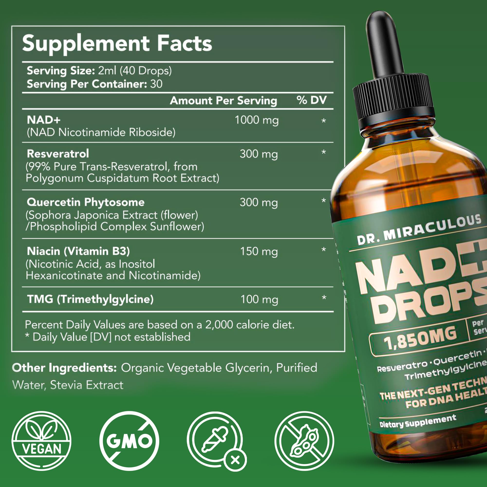 Dr. Miraculous Pure NAD+ Supplements 1850mg Liquid Drops for Women & Man | Nicotinamide Riboside Organic NAD Plus Boosting Supplement - Natural Lemon Flavor Dr. Miraculous buy supplements canada