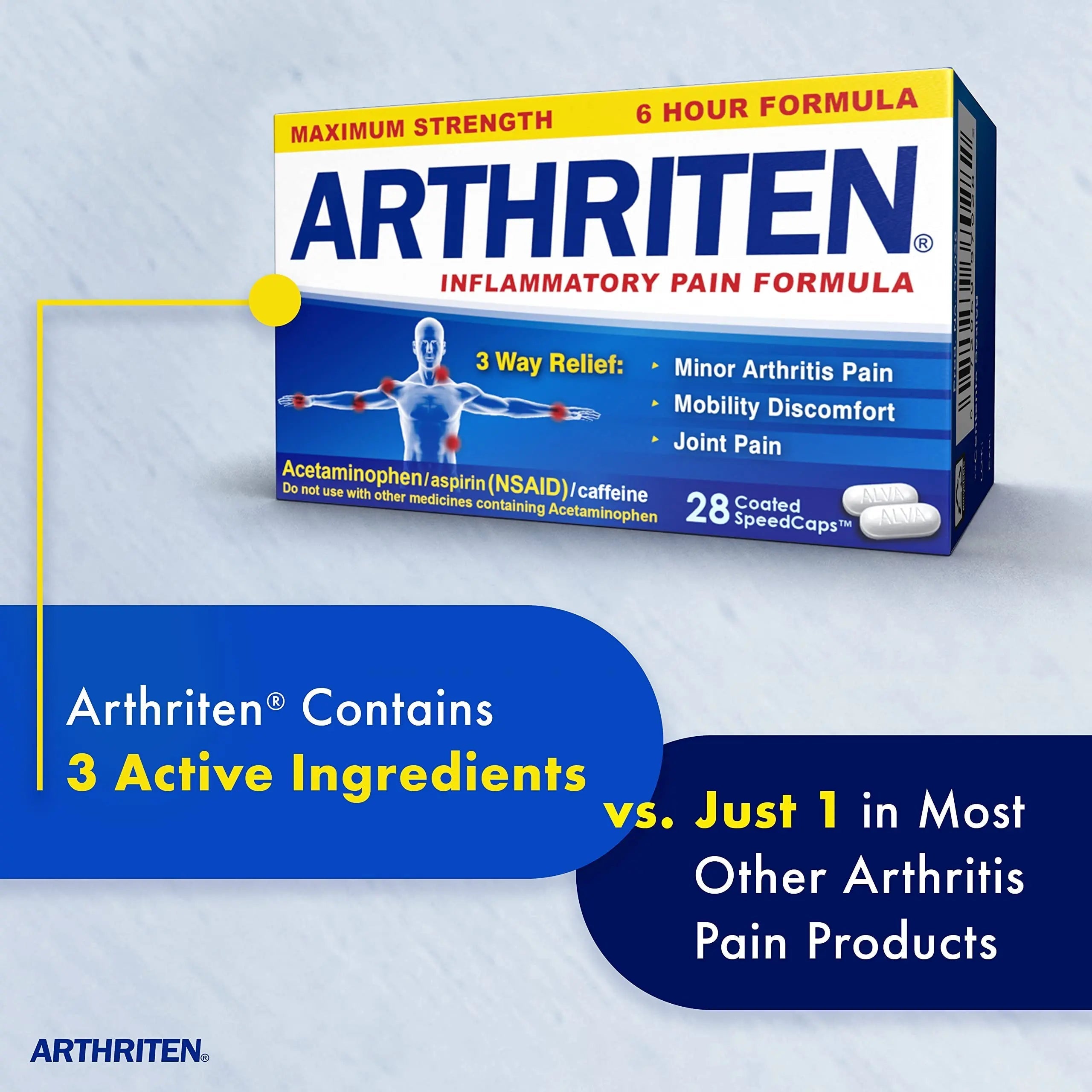 Arthriten Inflammatory Pain Formula Caplets with 3 Active Ingredients: Aspirin, Acetaminophen & Caffeine, White, 28 Count (Pack of 1) Arthriten buy supplements canada