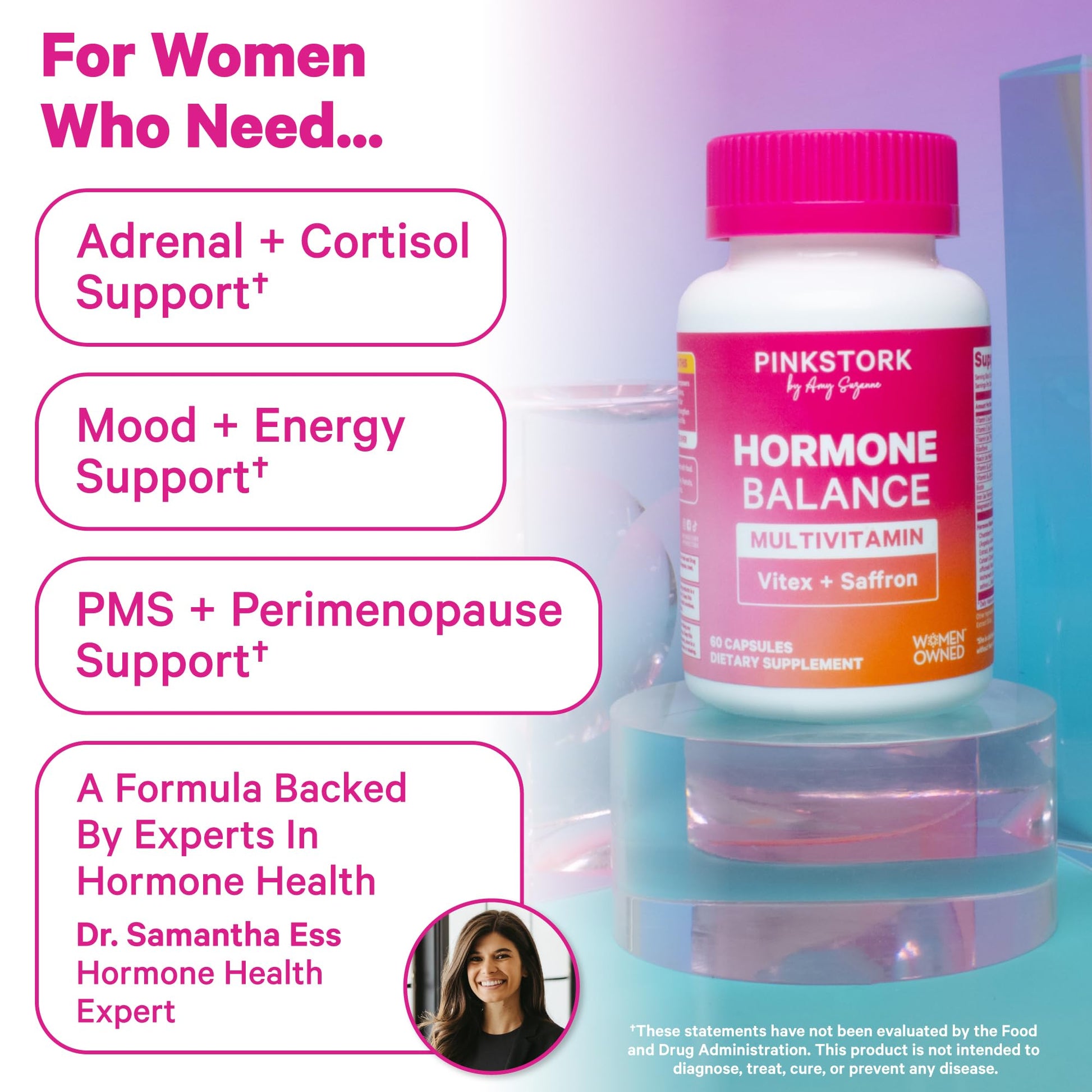 Pink Stork Hormone Balance Multivitamin for Women | 18-in-1 Vitex, Saffron, Ashwagandha, Magnesium | Mood, Energy, Cortisol, Adrenal Support | PMS, Perimenopause Support | 60 Vegan Capsules Pink Stork buy supplements canada