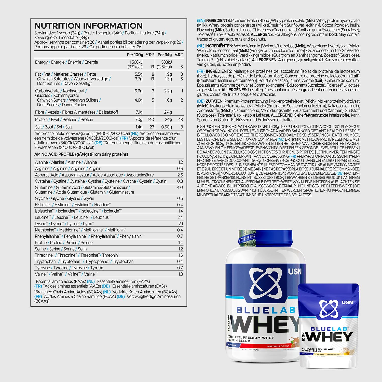 USN Blue Lab Whey Protein Powder: Wheytella - Whey Protein 908g - Post-Workout USN buy supplements canada