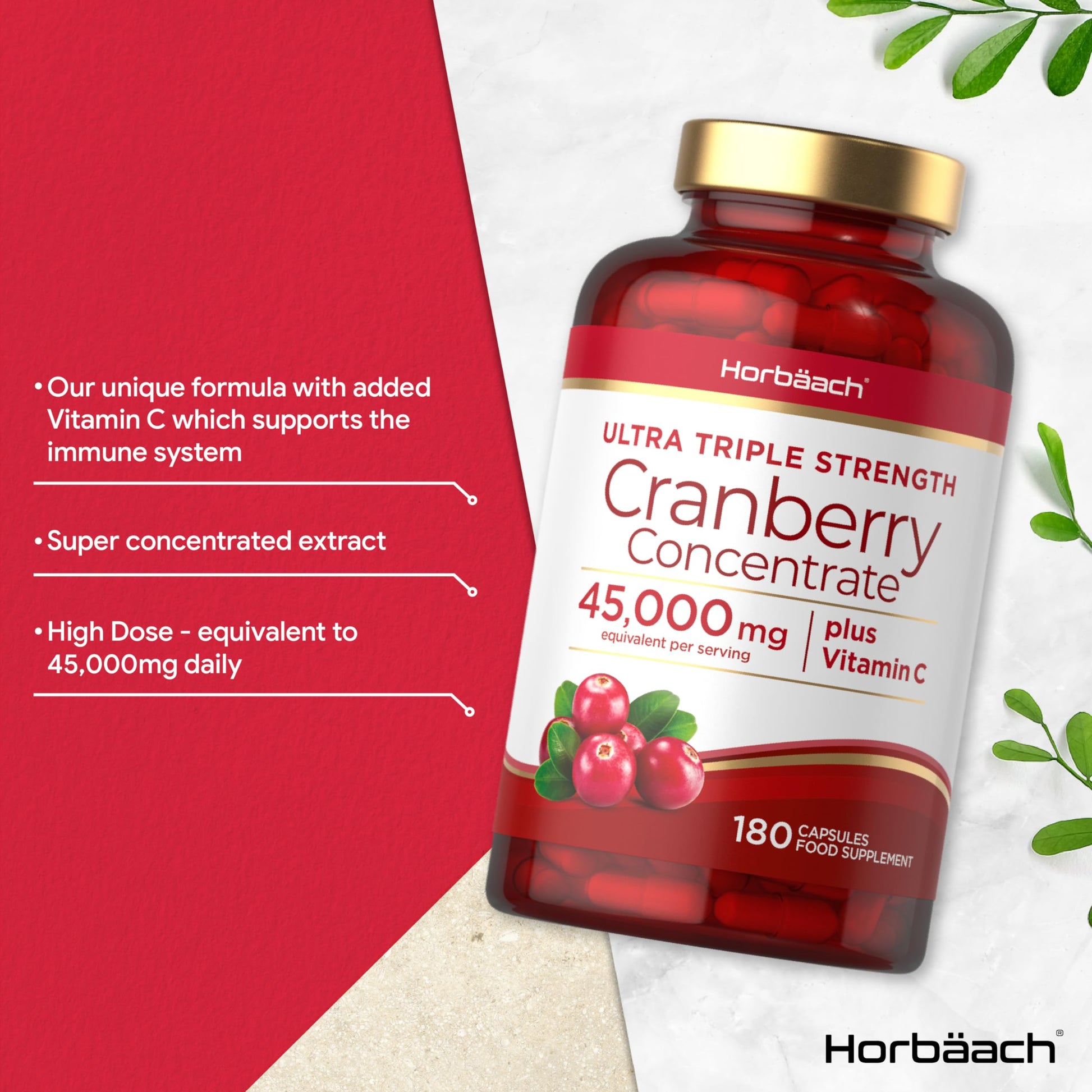 Cranberry Capsules 45,000 mg | High Strength Cranberry Extract with Vitamin C Horbäach buy supplements canada