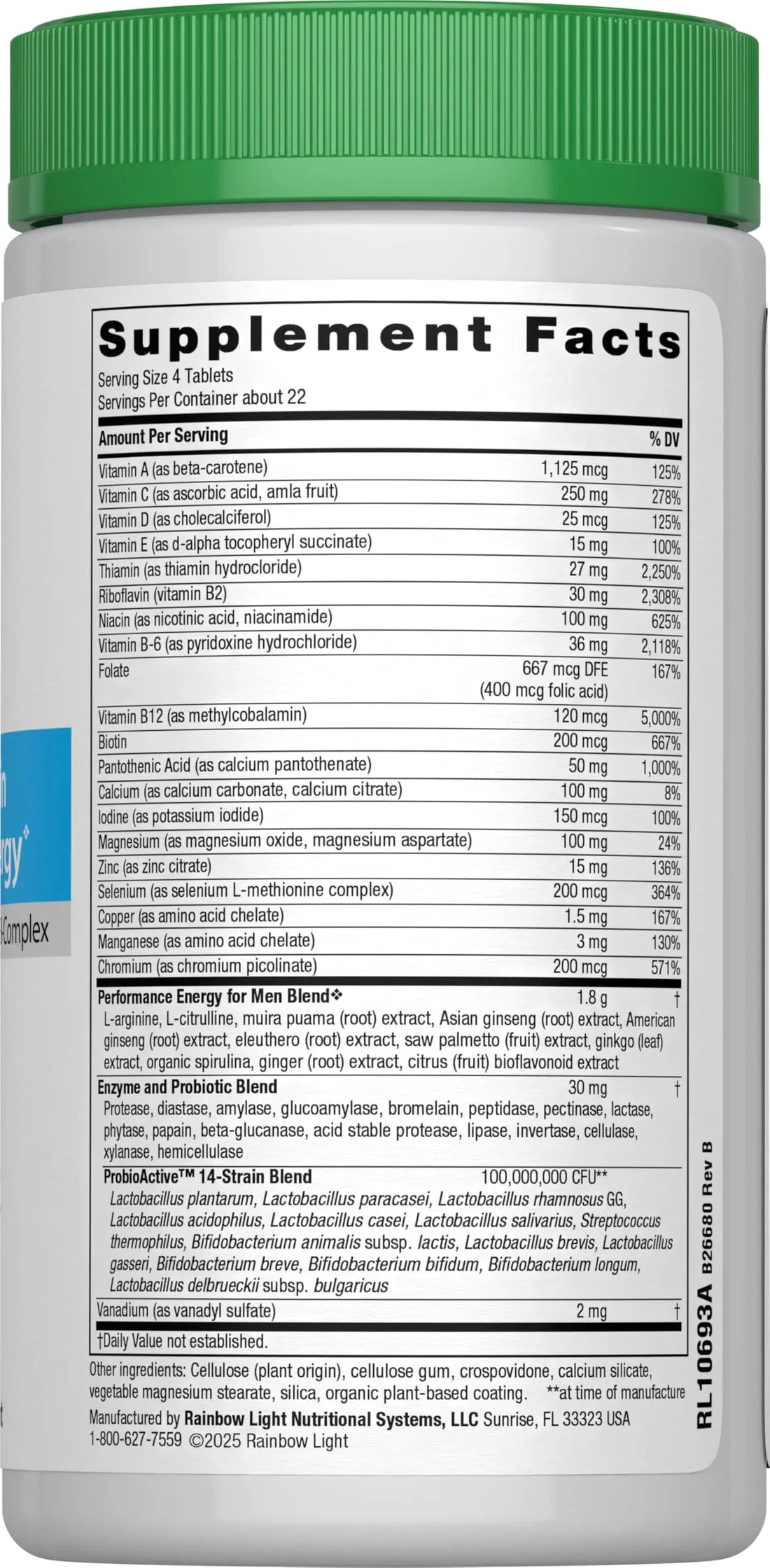 Rainbow Light Performance Energy Multivitamin for Men + | 90 Tablets | Real Food Nutrients | with Digestive Enzymes & Probiotics | Nitric Oxide Precursors Rainbow Light buy supplements canada