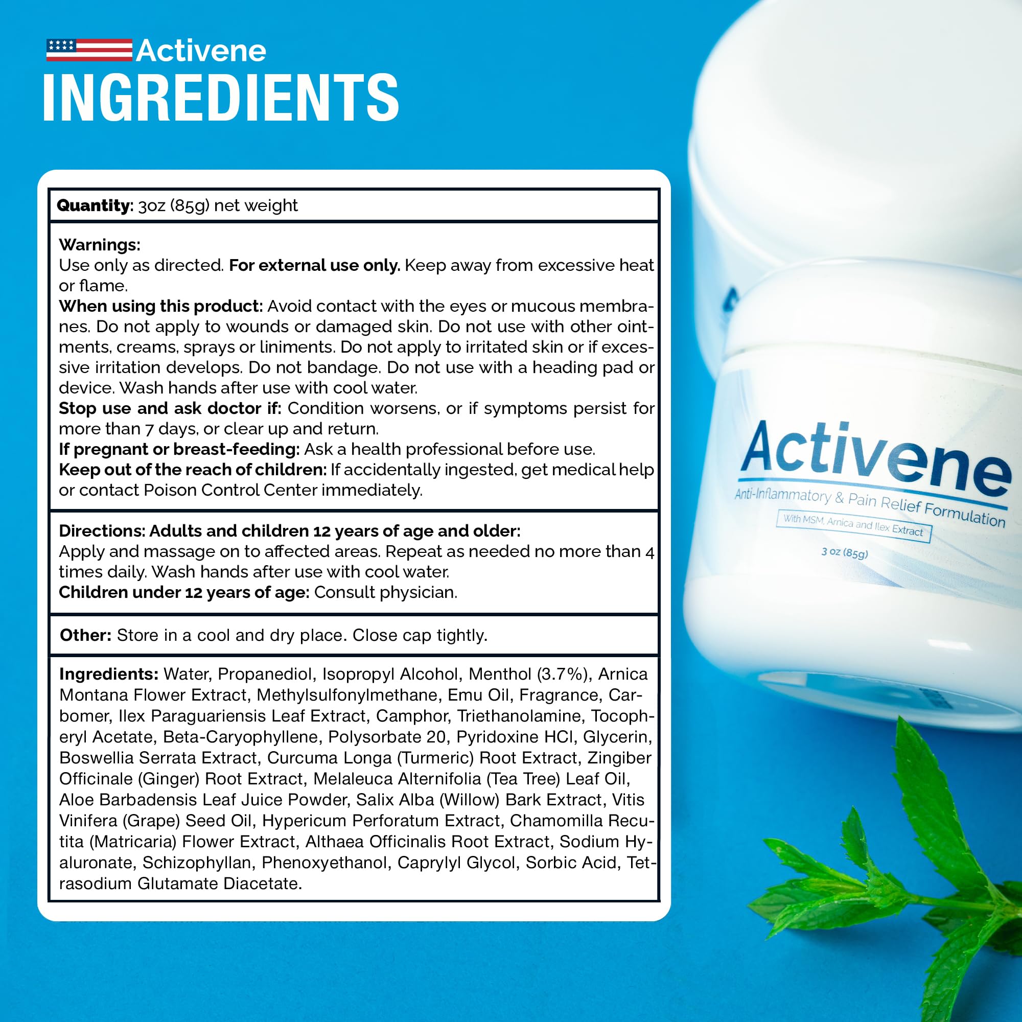 Activene Pain Relief Cream - Anti Inflammatory formulation with Powerful Arnica, Menthol & MSM for Joints, Tendons & Muscles. Chosen by Sufferers of Arthritis, Knee, Shoulder, Neck, Back & Other Pains Activene buy supplements canada