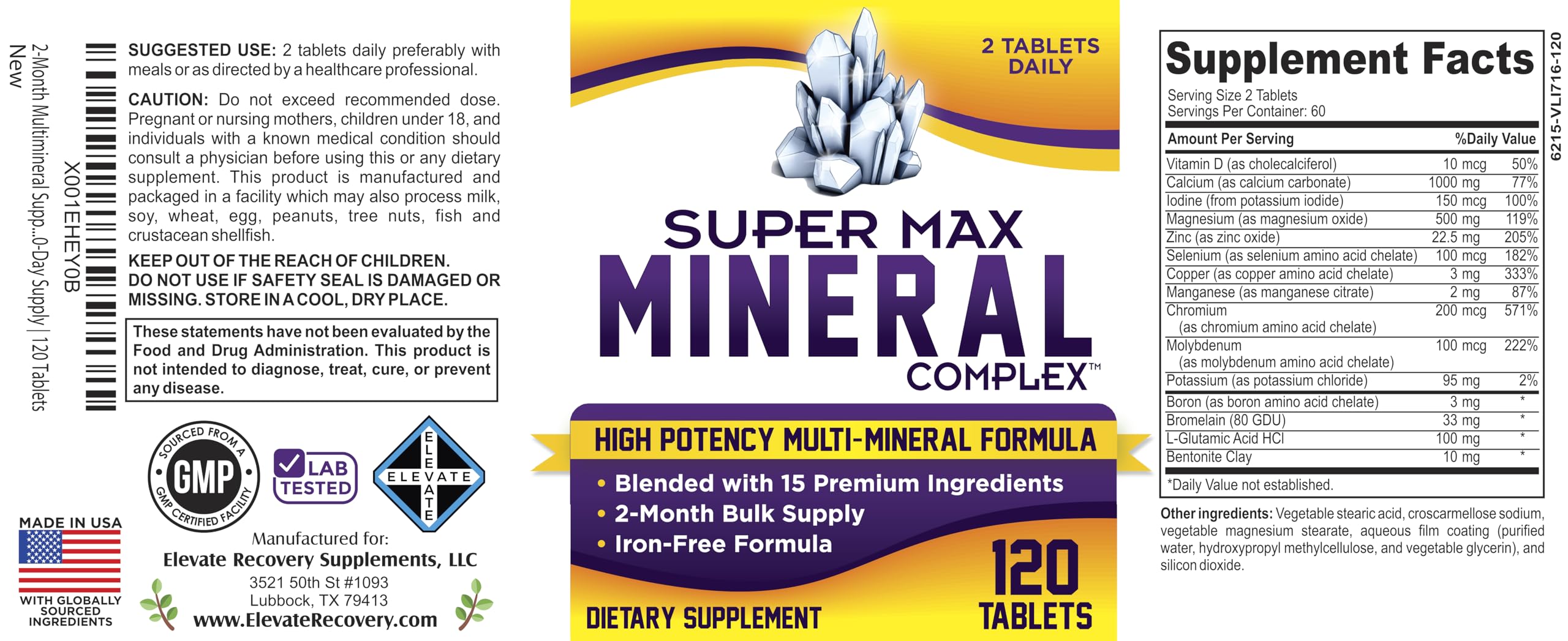 2-Month Multimineral Supplement Support Iron-Free Formula | Daily Multiminerals | Multi-Mineral Supplements | Minerals Complex | 60-Day Bulk Supply | 120 Tablets Elevate Recovery Supplements buy supplements canada